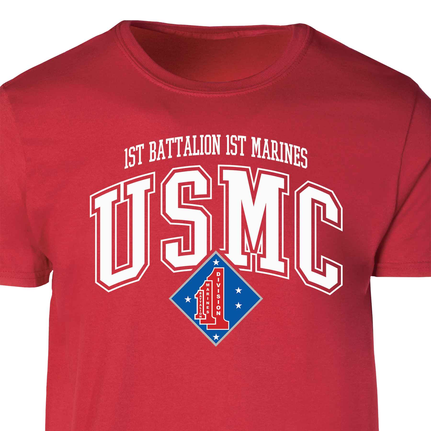 1st Battalion 1st Marines Arched Patch Graphic T-shirt - Image 4