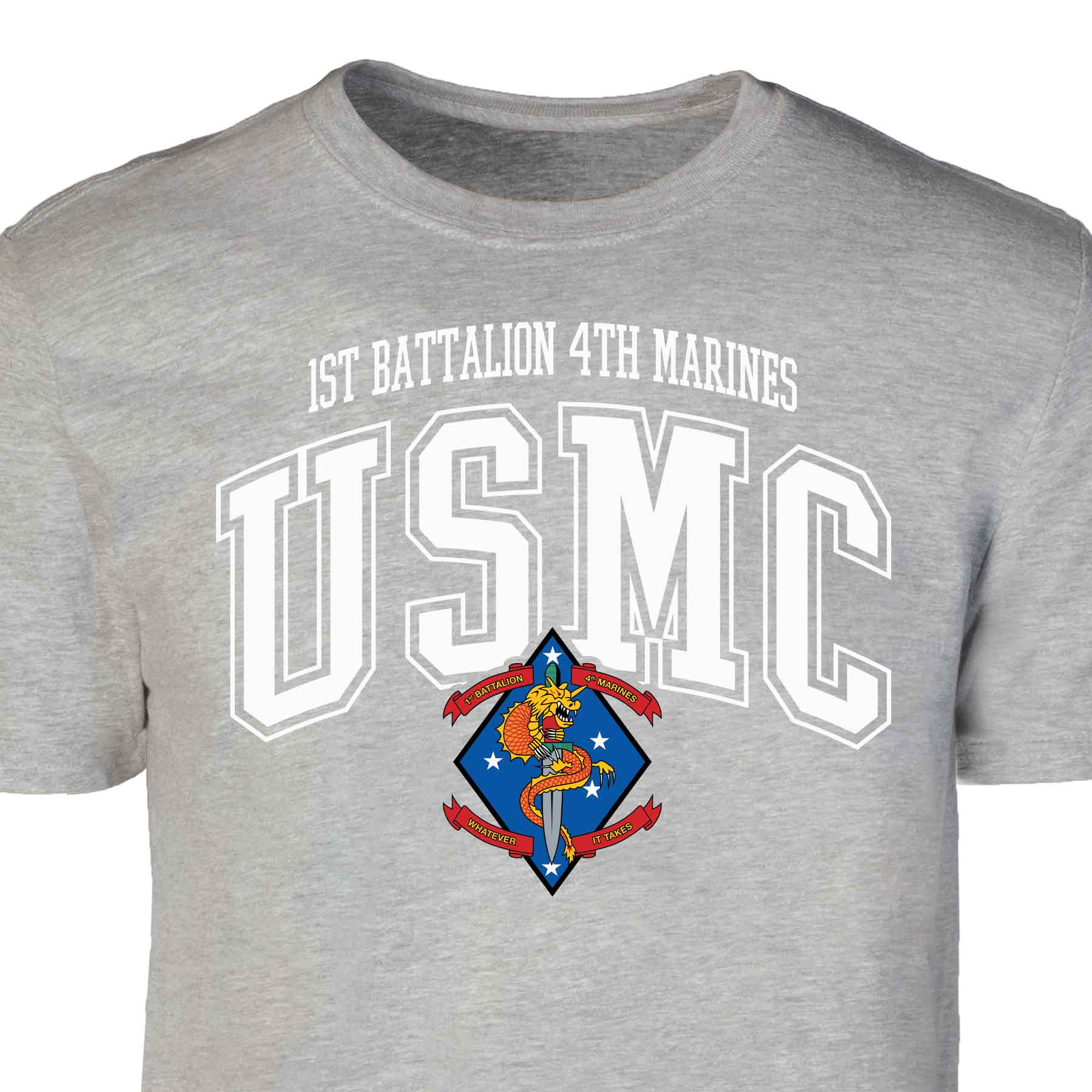 1st Battalion 4th Marines Arched Patch Graphic T-shirt - Image 2
