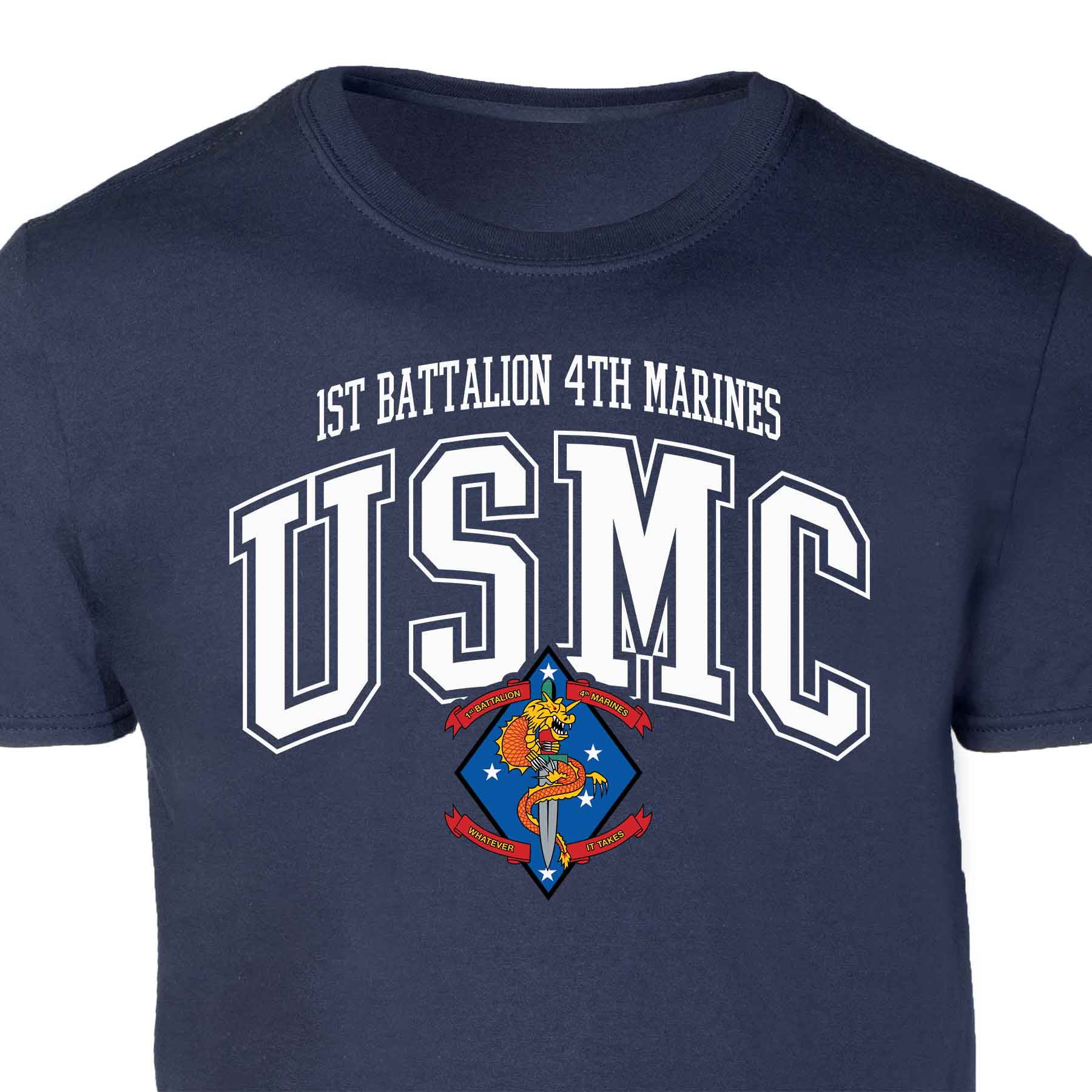1st Battalion 4th Marines Arched Patch Graphic T-shirt - Image 3