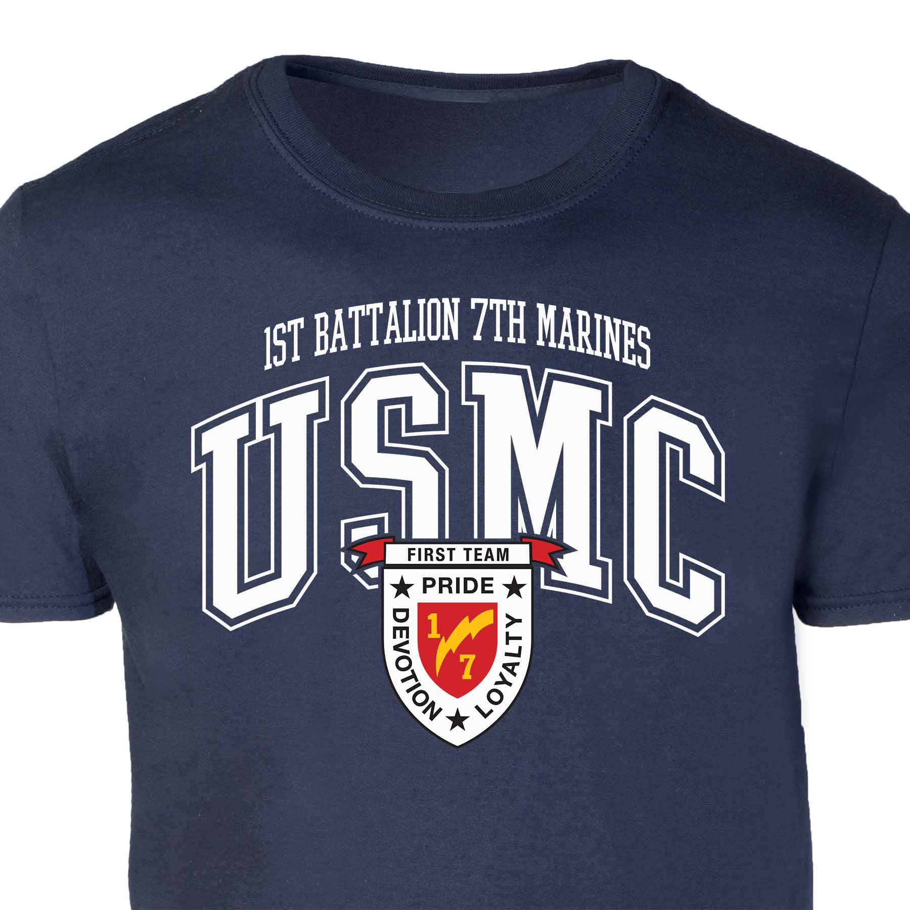 1st Battalion 7th Marines Arched Patch Graphic T-shirt - Image 2