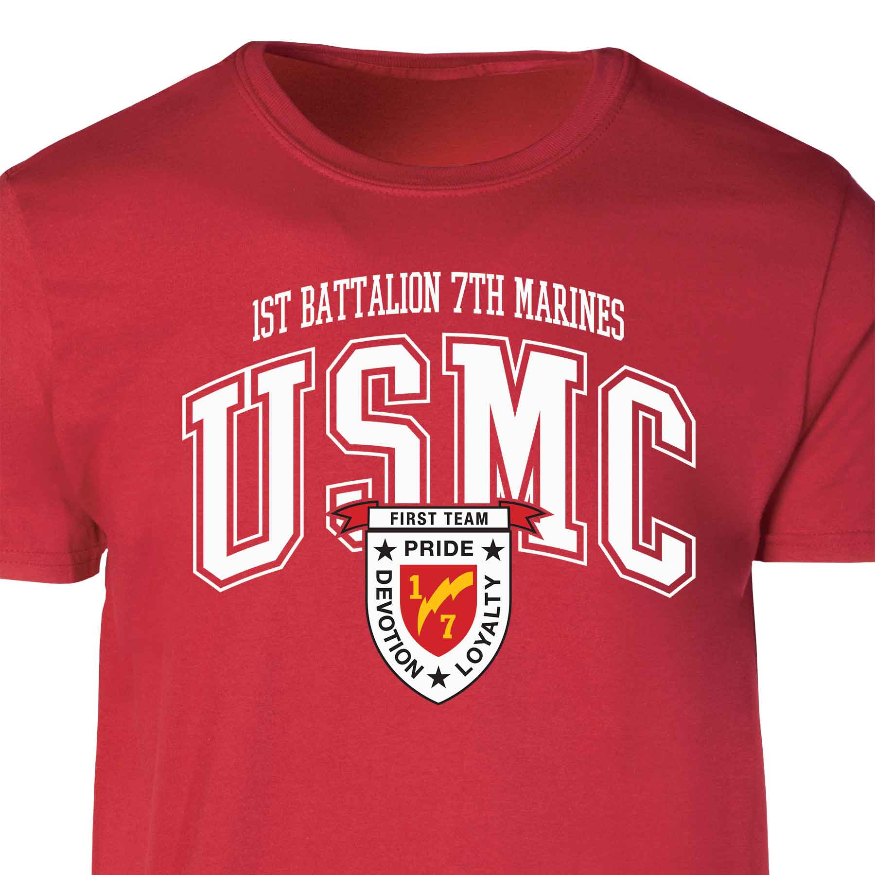 1st Battalion 7th Marines Arched Patch Graphic T-shirt - Image 4