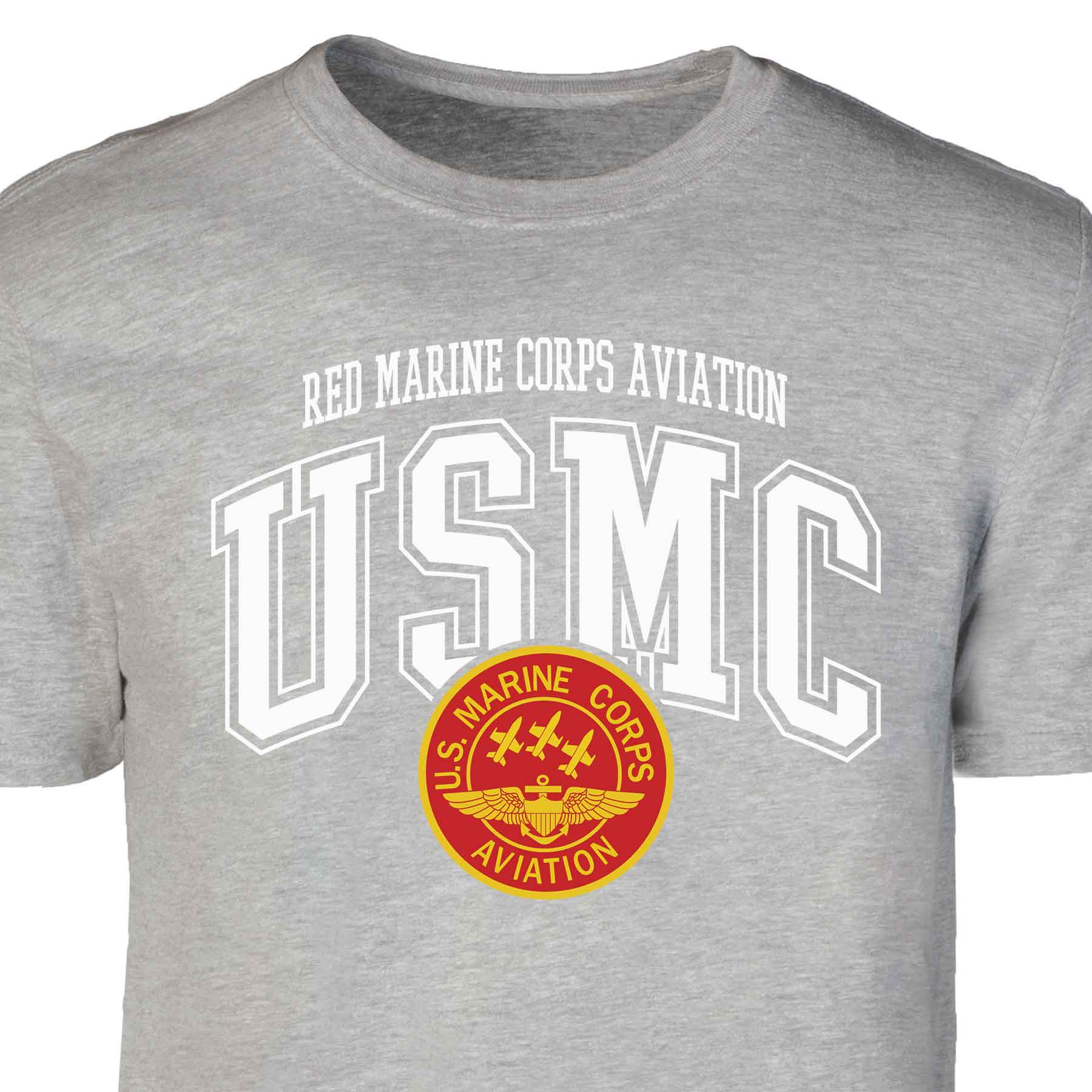 Red Marine Corps Aviation Arched Patch Graphic T-shirt - Image 2