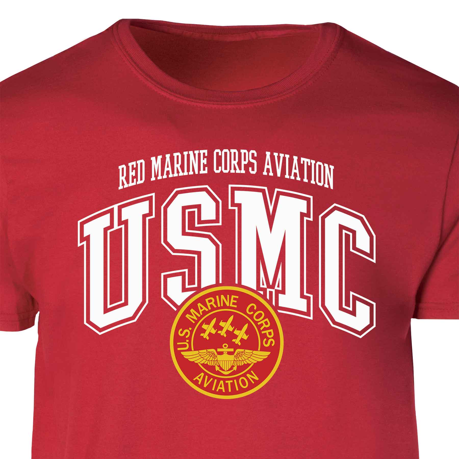 Red Marine Corps Aviation Arched Patch Graphic T-shirt - Image 5