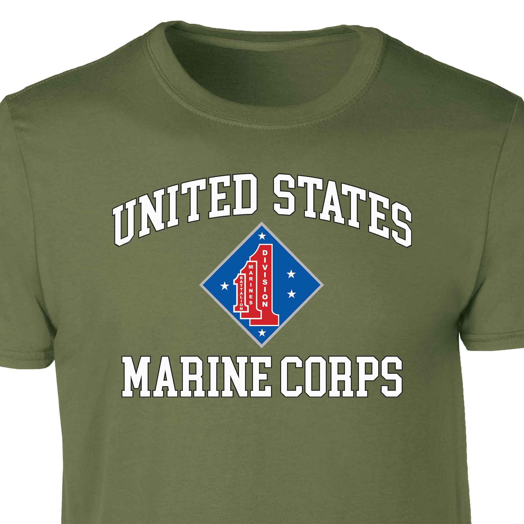 1st Battalion 1st Marines USMC Patch Graphic T-shirt - Image 3