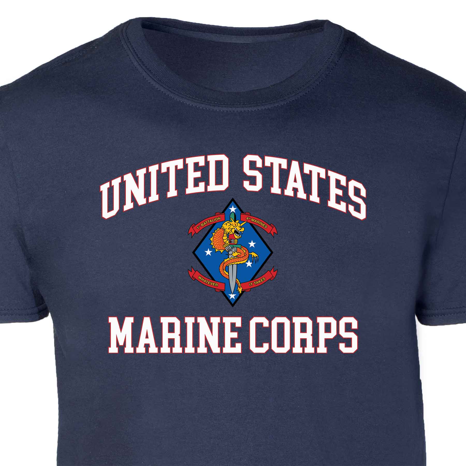 1st Battalion 4th Marines USMC Patch Graphic T-shirt - Image 3