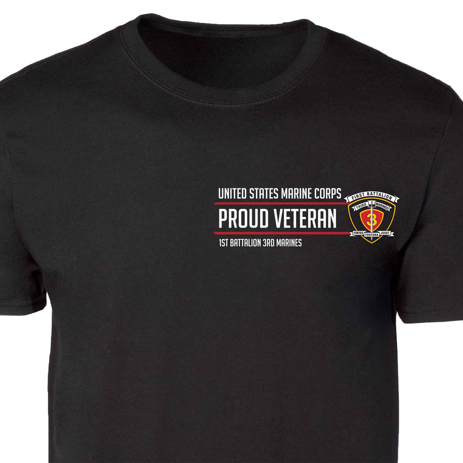 1st Battalion 3rd Marines Proud Veteran Patch Graphic T-shirt - Image 2