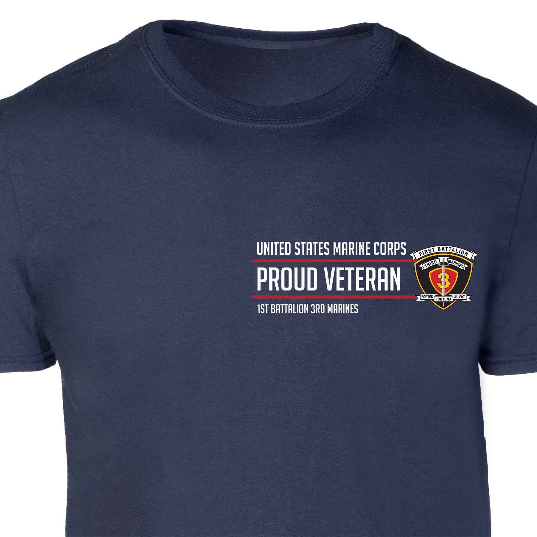 1st Battalion 3rd Marines Proud Veteran Patch Graphic T-shirt - Image 3