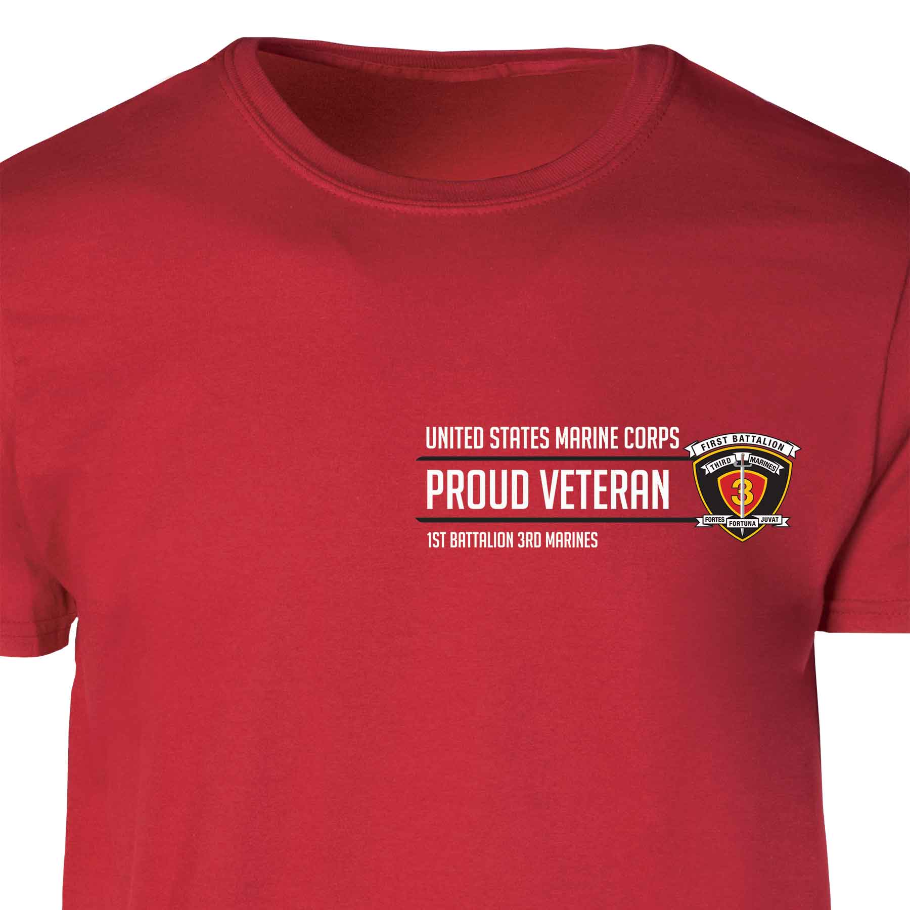 1st Battalion 3rd Marines Proud Veteran Patch Graphic T-shirt - Image 5
