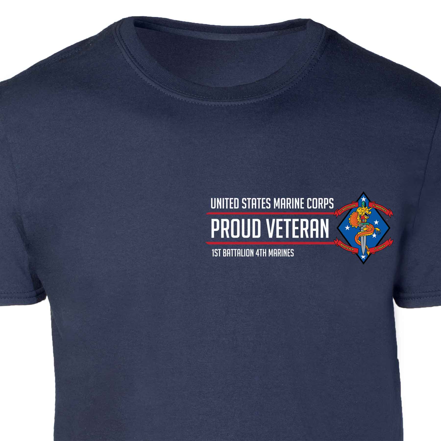 1st Battalion 4th Marines Proud Veteran Patch Graphic T-shirt - Image 3