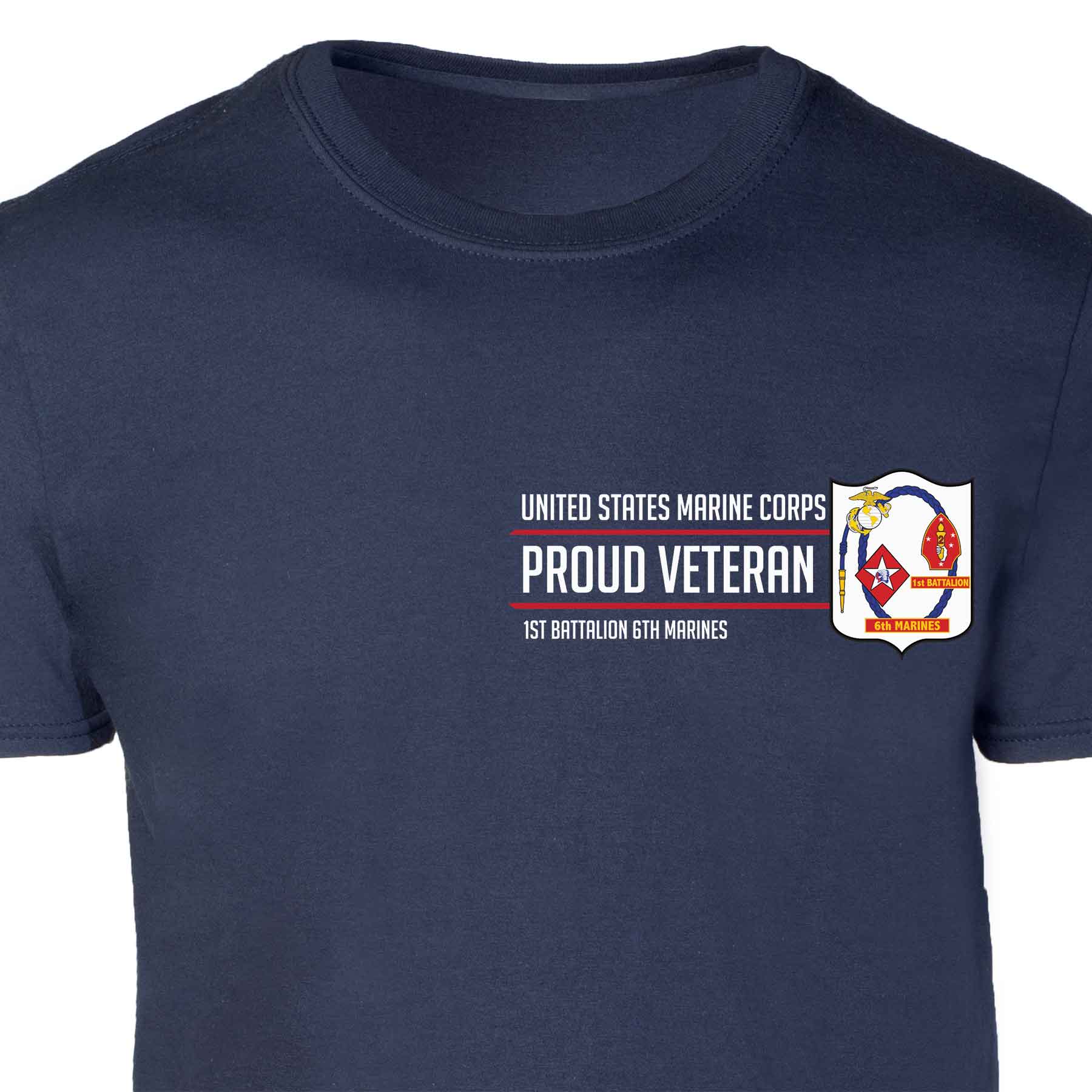 1st Battalion 6th Marines Proud Veteran Patch Graphic T-shirt - Image 3
