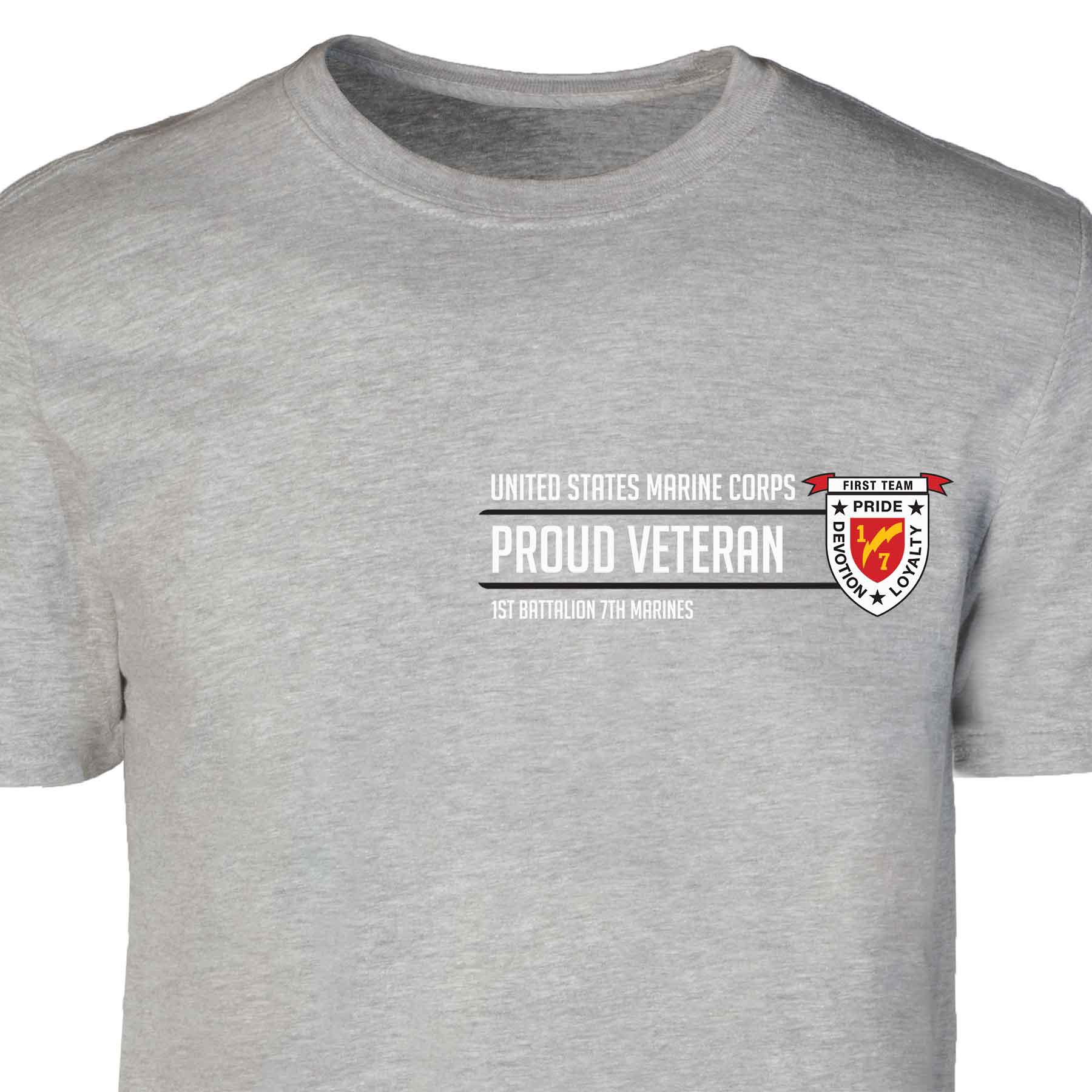 1st Battalion 7th Marines Proud Veteran Patch Graphic T-shirt - Image 2