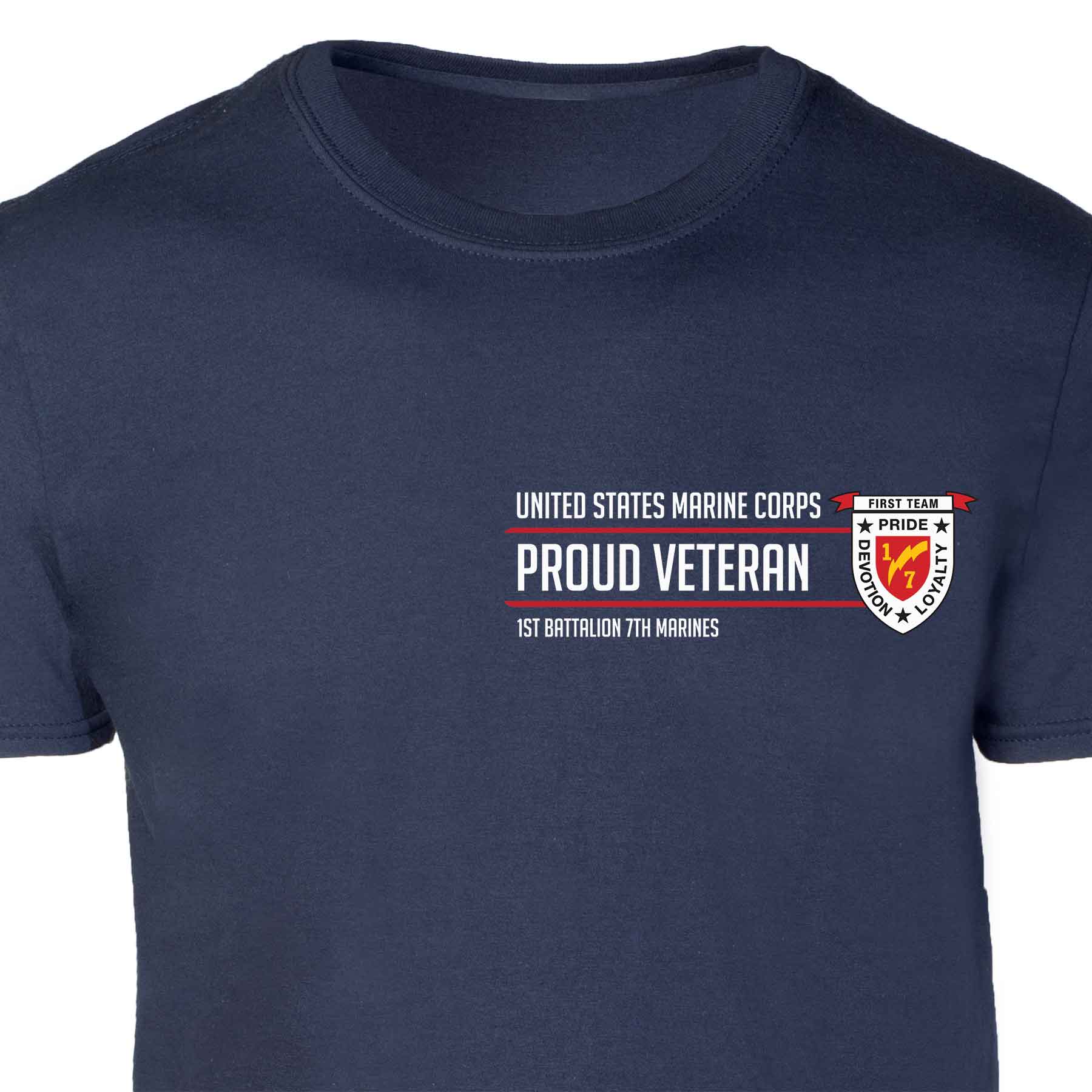 1st Battalion 7th Marines Proud Veteran Patch Graphic T-shirt - Image 3