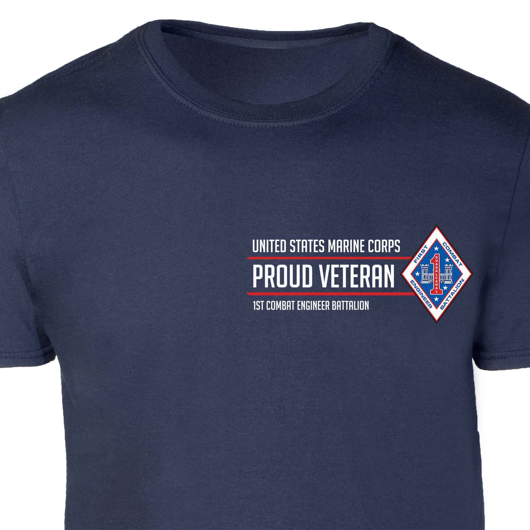 1st Combat Engineer Battalion Proud Veteran Patch Graphic T-shirt - Image 3