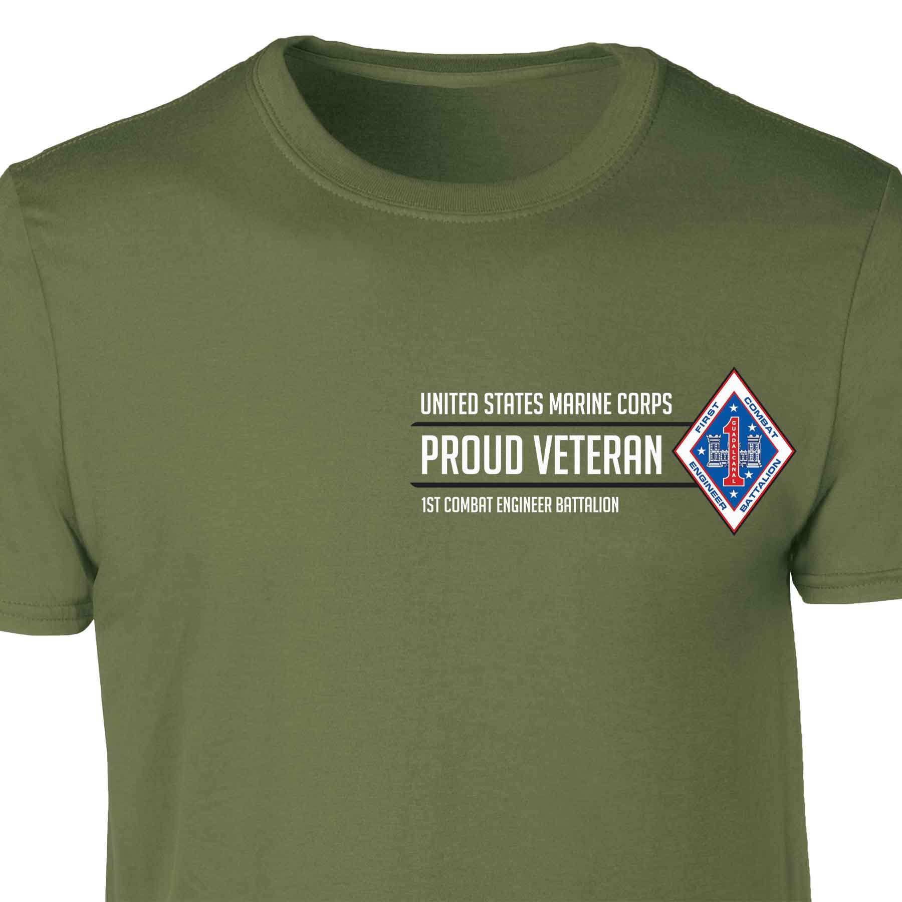 1st Combat Engineer Battalion Proud Veteran Patch Graphic T-shirt - Image 4
