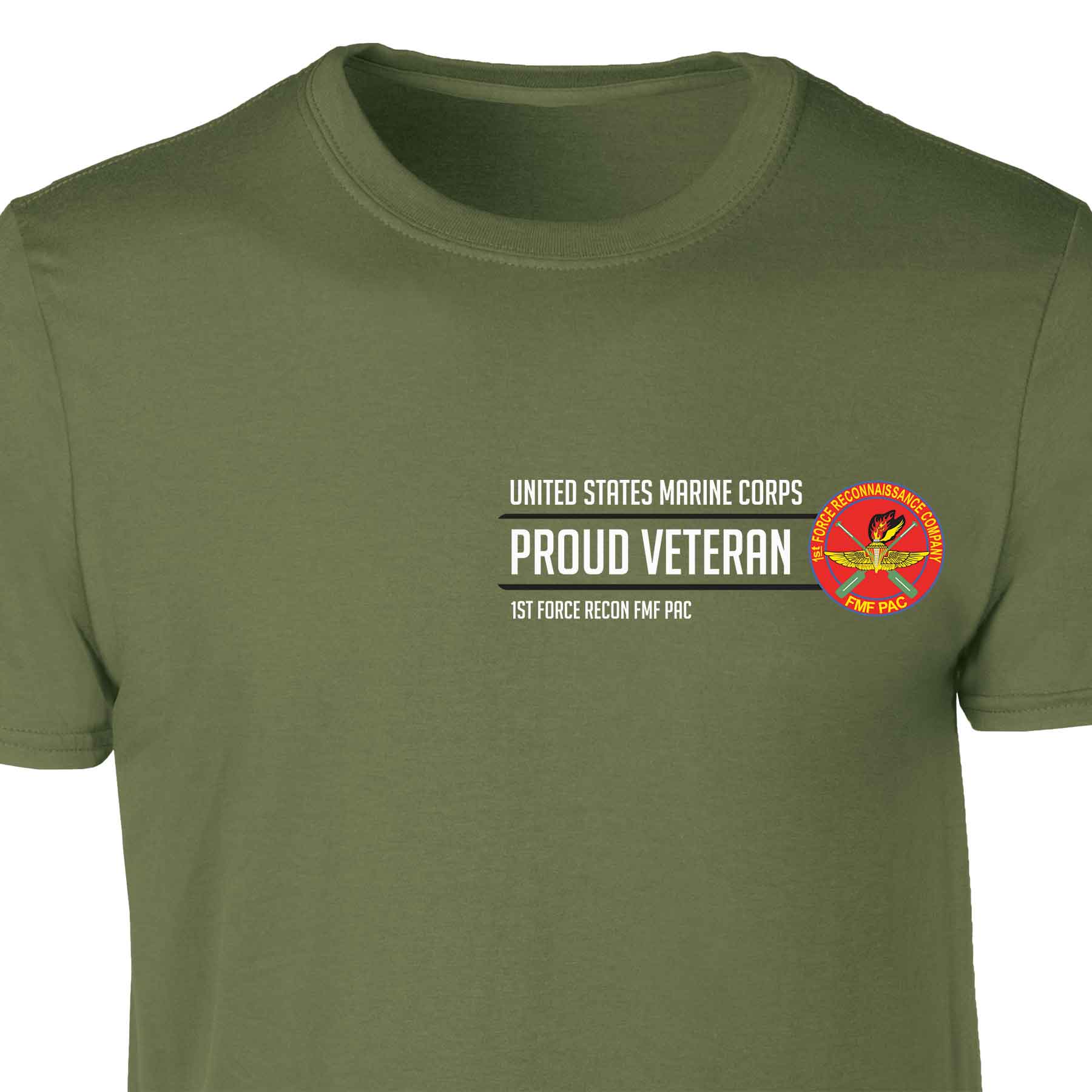 1st Force Recon FMF PAC Proud Veteran Patch Graphic T-shirt - Image 3