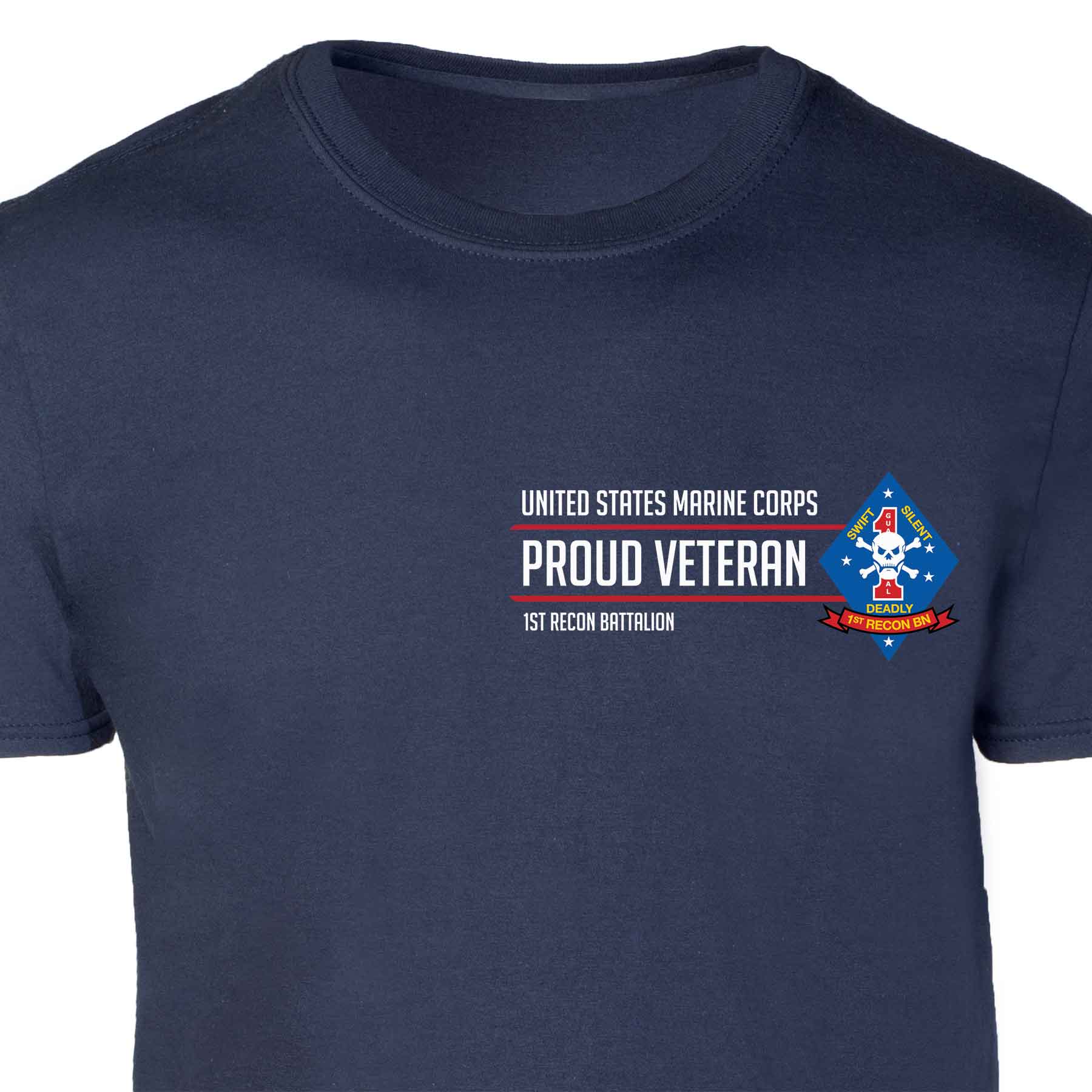 1st Recon Battalion Proud Veteran Patch Graphic T-shirt - Image 3
