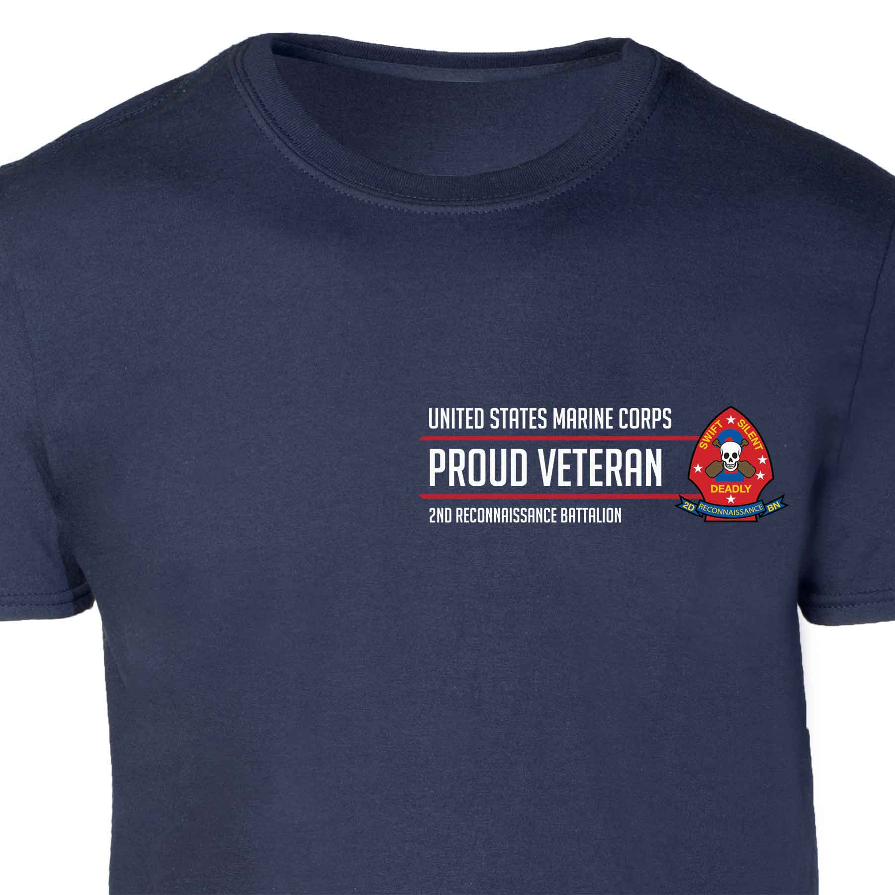 2nd Reconnaissance Battalion Proud Veteran Patch Graphic T-shirt - Image 2
