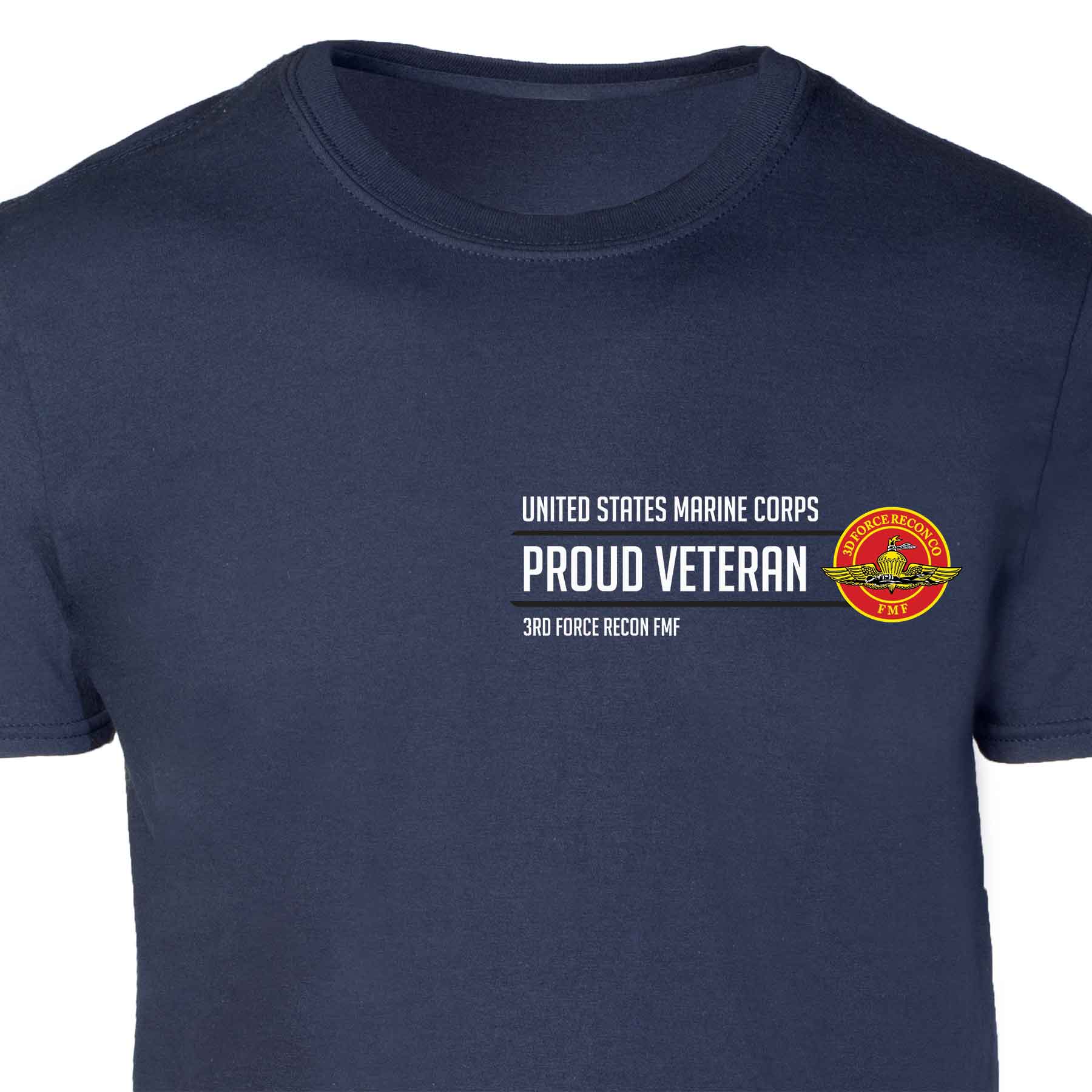 3rd Force Recon FMF Proud Veteran Patch Graphic T-shirt - Image 3