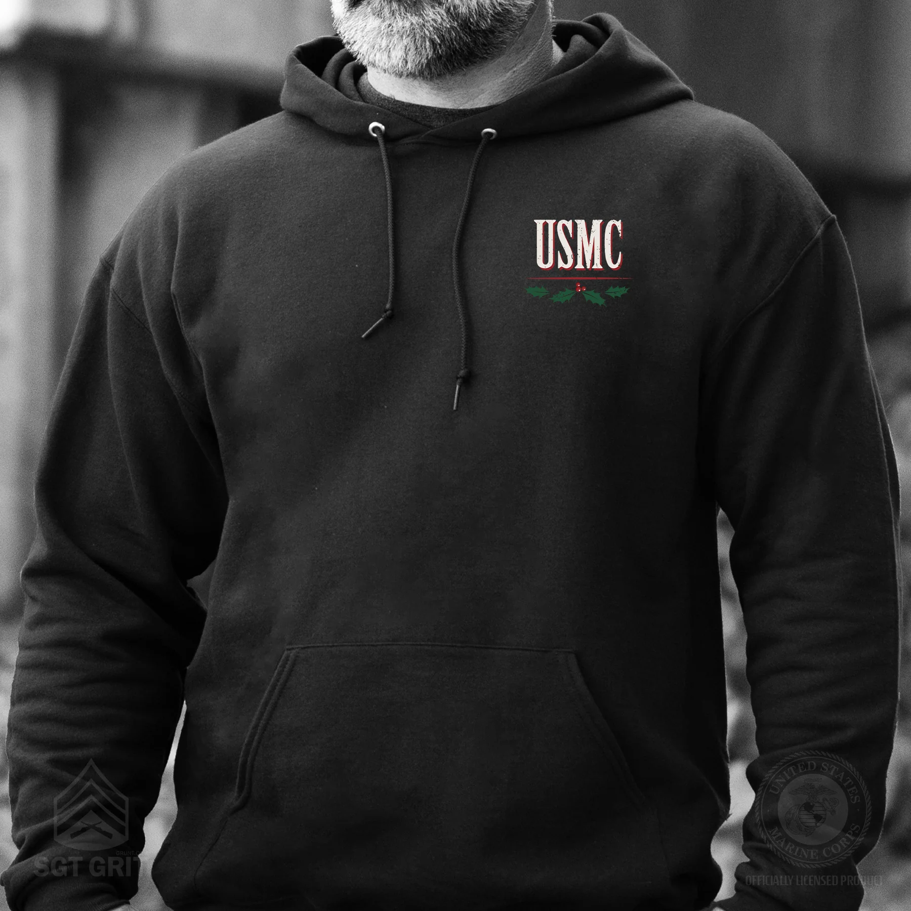USMC Tun Tavern Christmas Hoodie Back Design- Black - Image 4