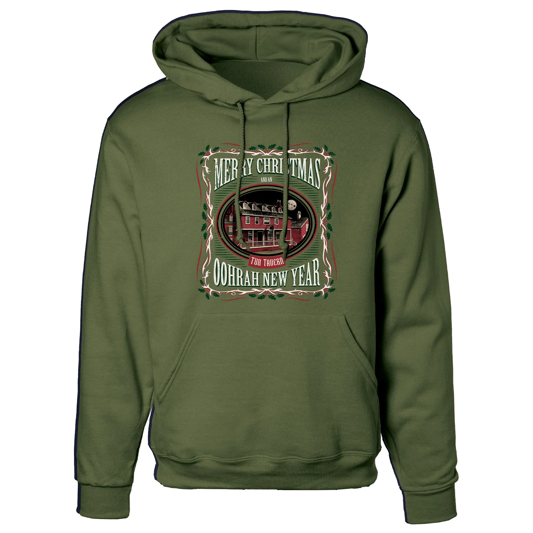 USMC Tun Tavern Christmas Hoodie- OD Green