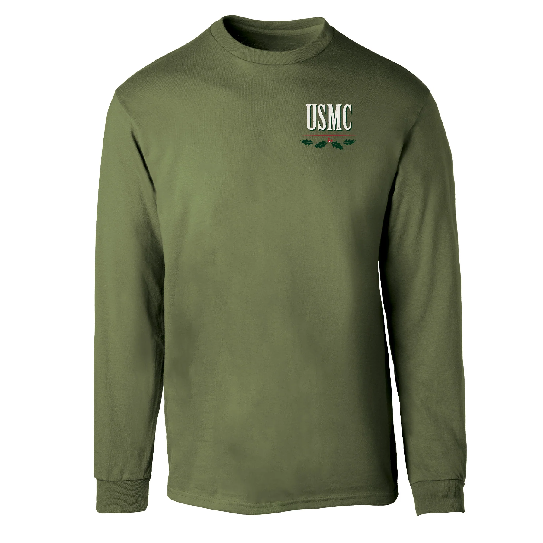 USMC Tun Tavern Christmas Long Sleeve T-Shirt Back Design- OD Green - Image 5