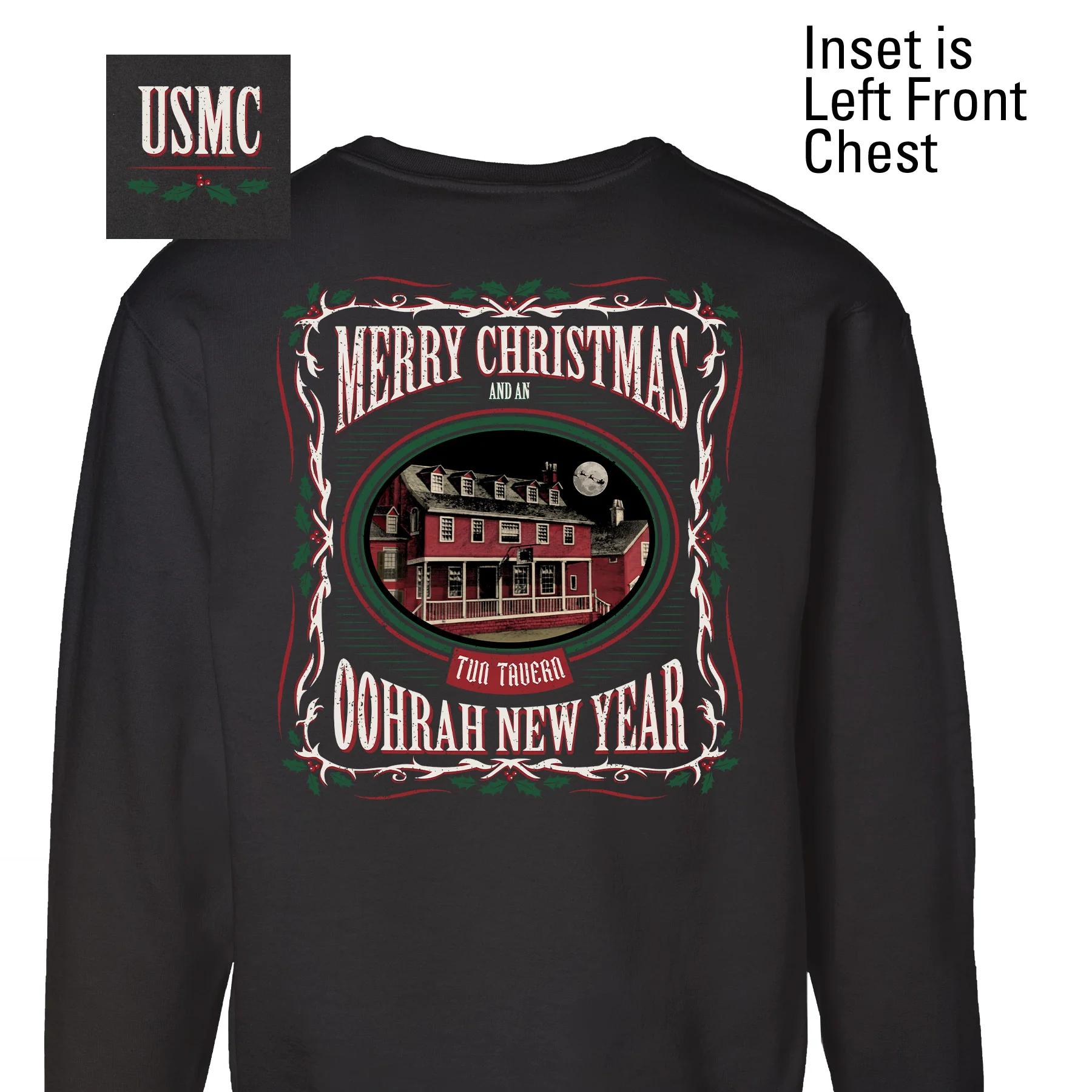 USMC Tun Tavern Christmas Sweatshirt Back Design- Black