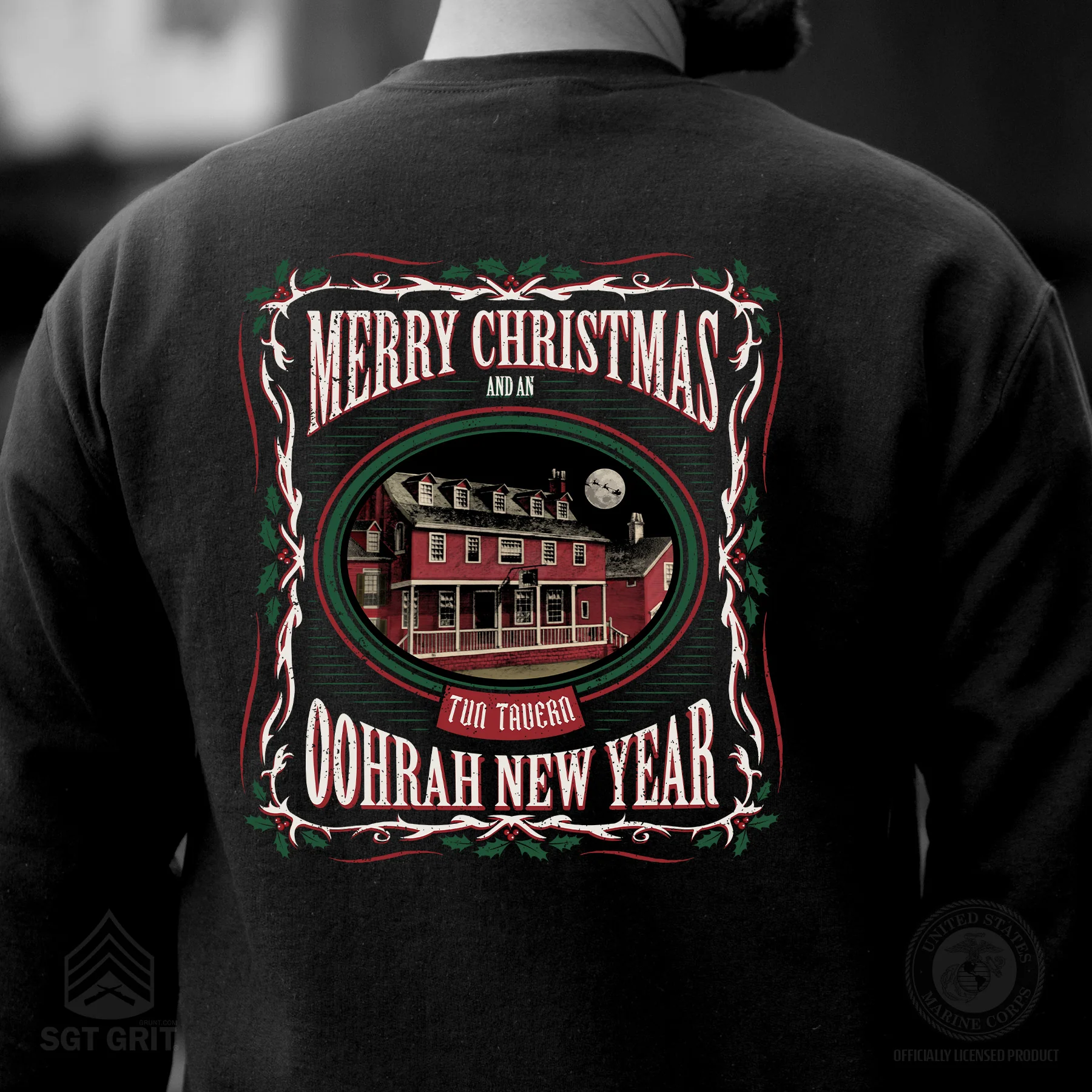 USMC Tun Tavern Christmas Sweatshirt Back Design- Black - Image 2