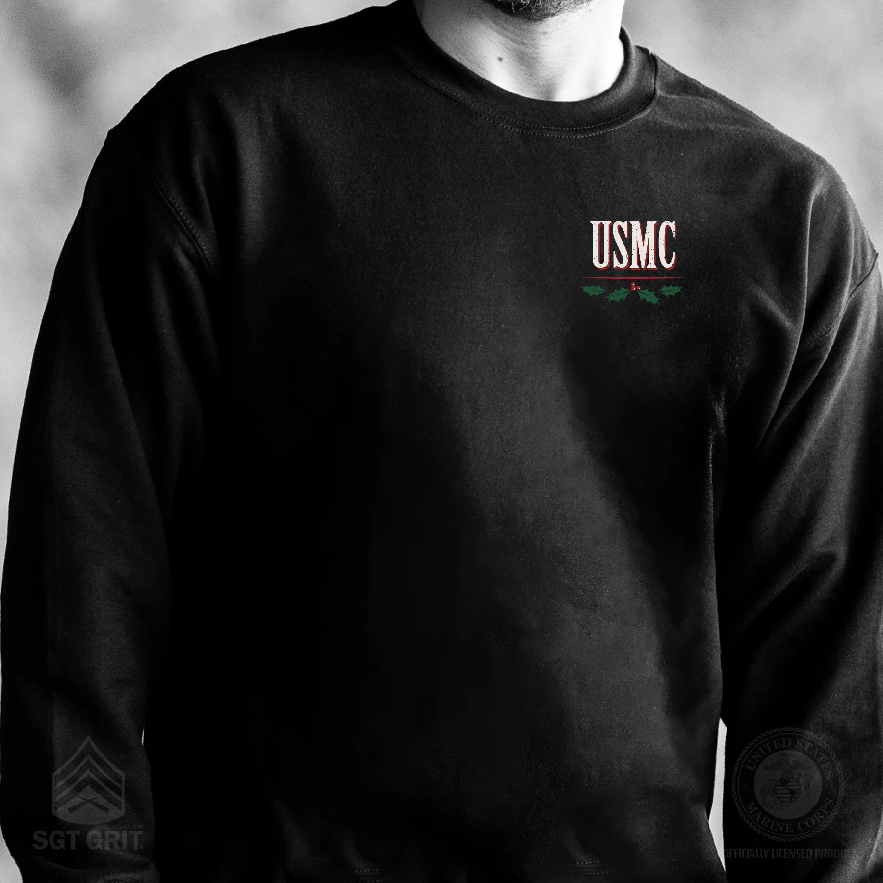 USMC Tun Tavern Christmas Sweatshirt Back Design- Black - Image 3