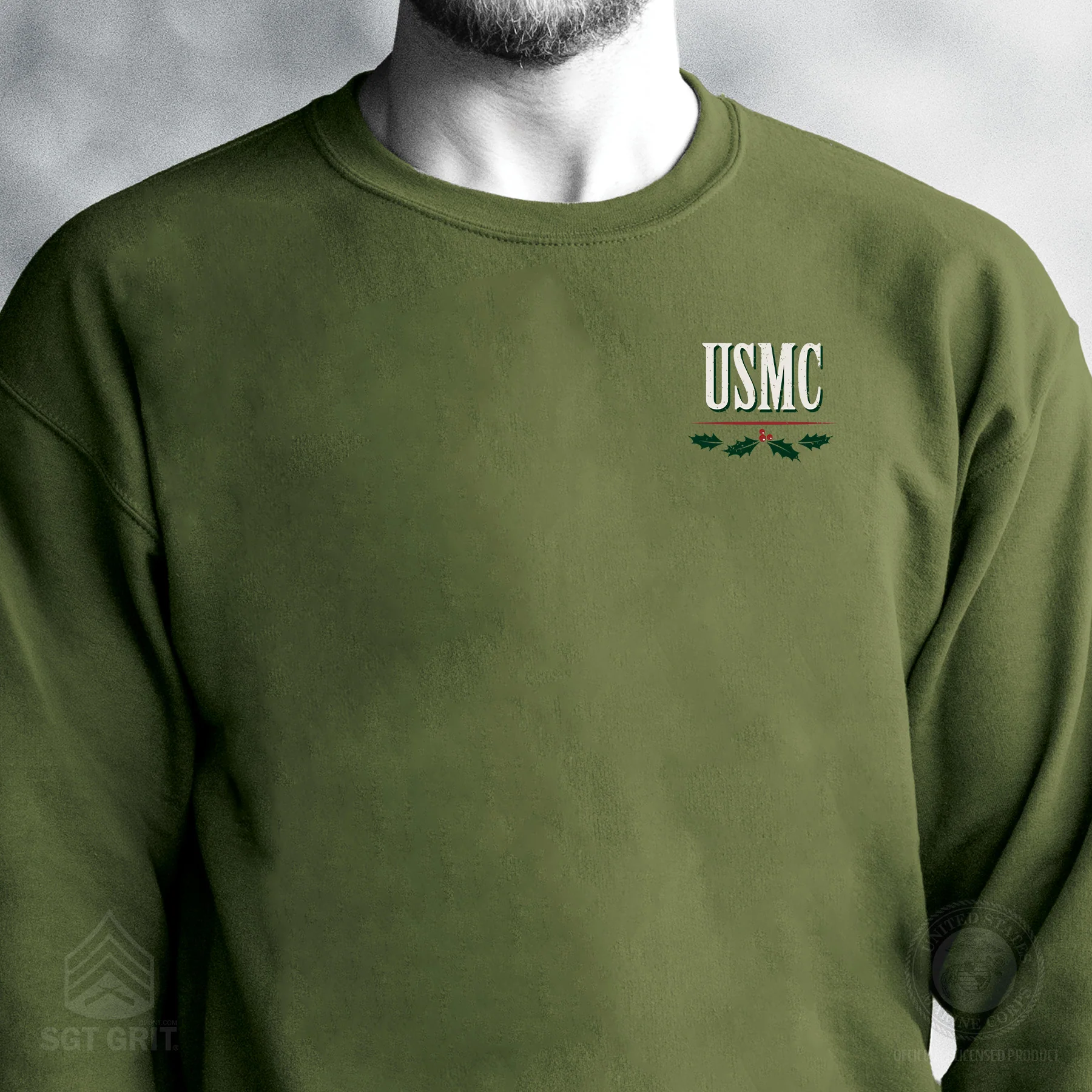 USMC Tun Tavern Christmas Sweatshirt Back Design- OD Green - Image 3