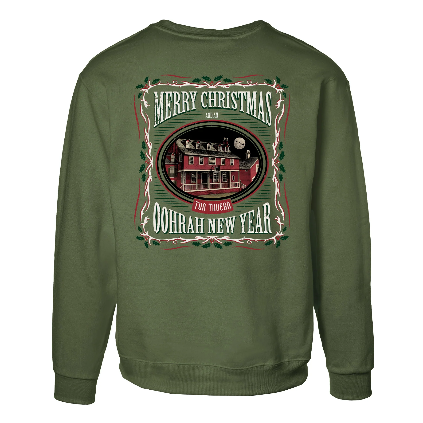 USMC Tun Tavern Christmas Sweatshirt Back Design- OD Green - Image 4