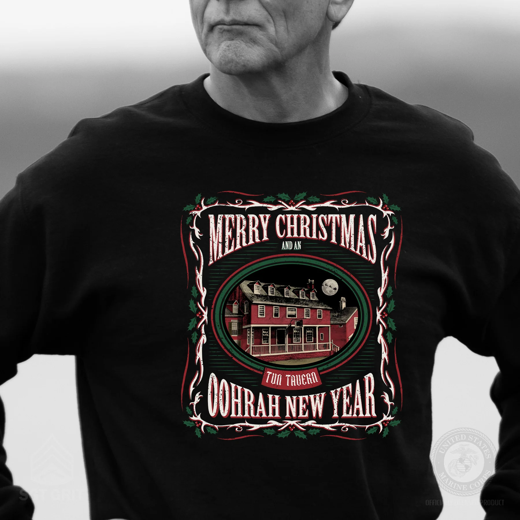 USMC Tun Tavern Christmas Sweatshirt- Black - Image 2