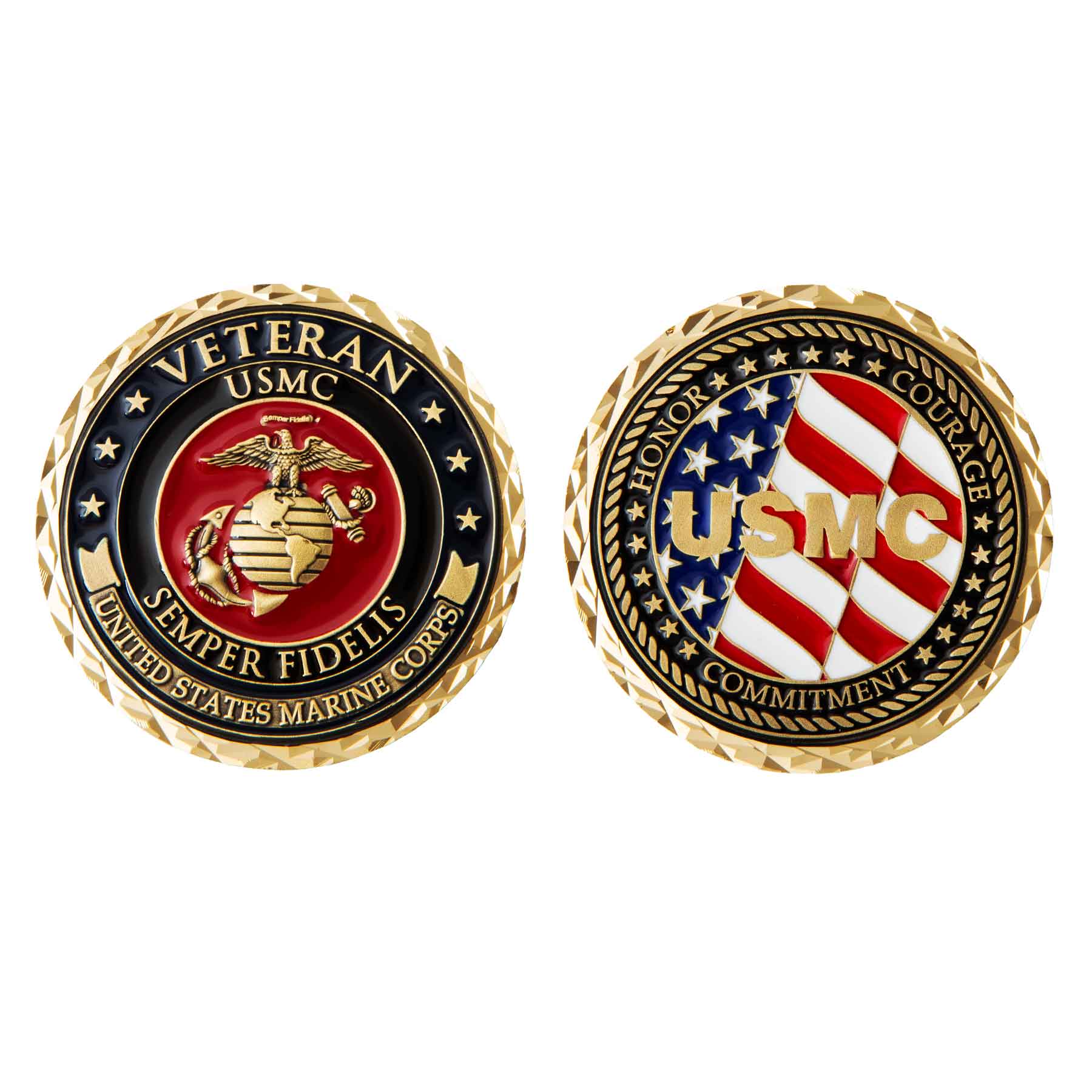 USMC Veteran USA Flag Challenge Coin