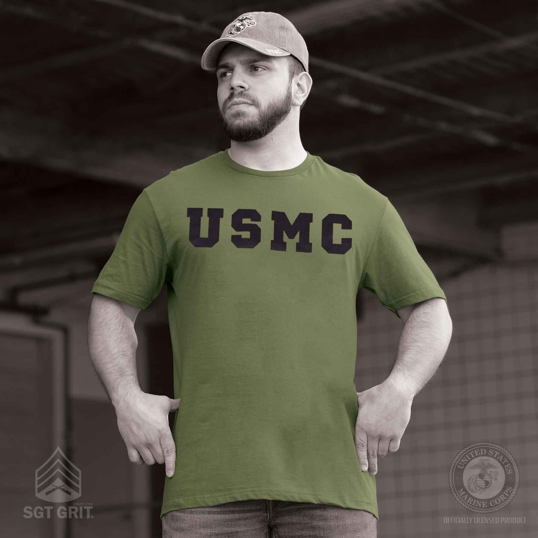 USMC Bold Letters T-Shirt- OD Green - Image 2