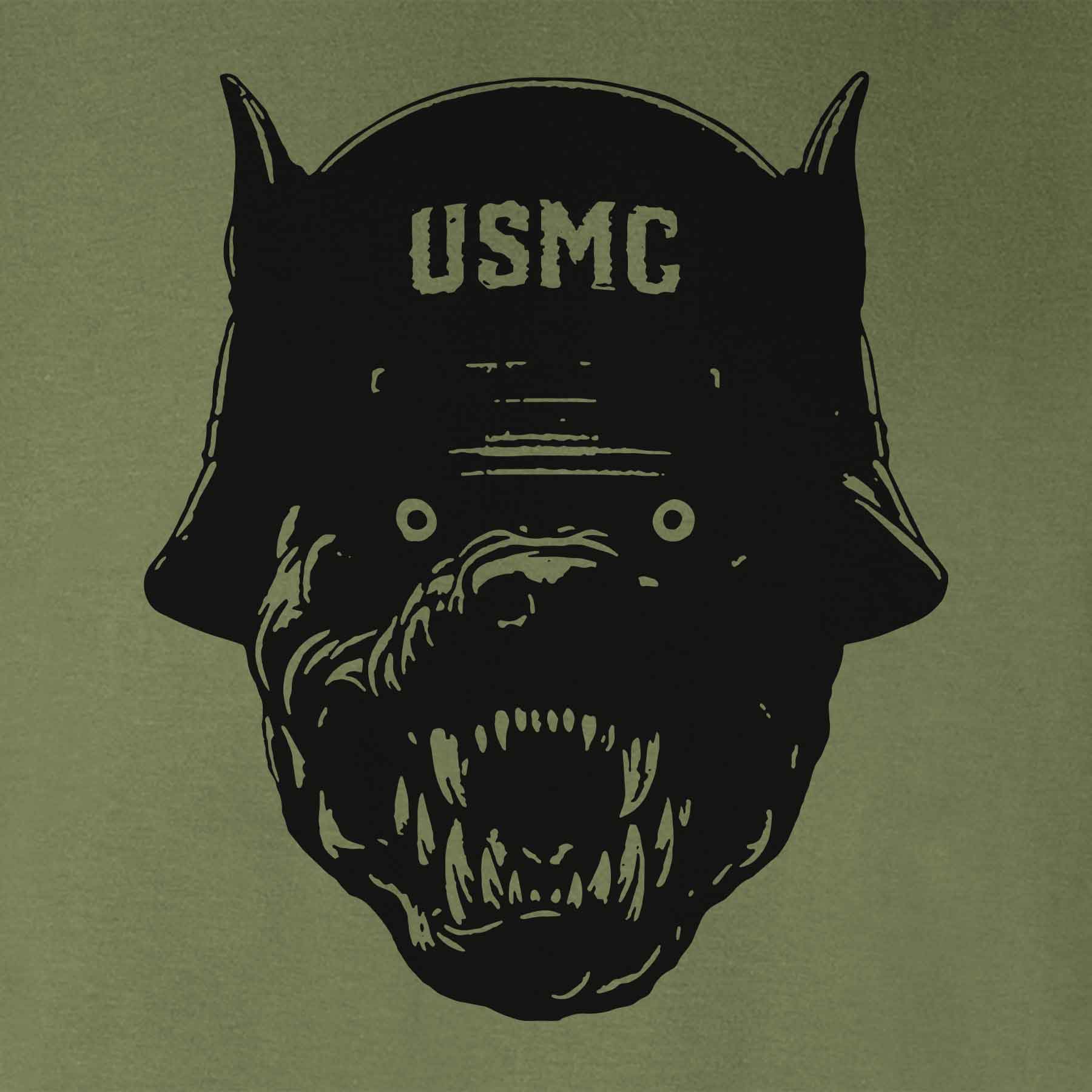 USMC Devil Dog Helmet T-shirt - OD Green - Image 3