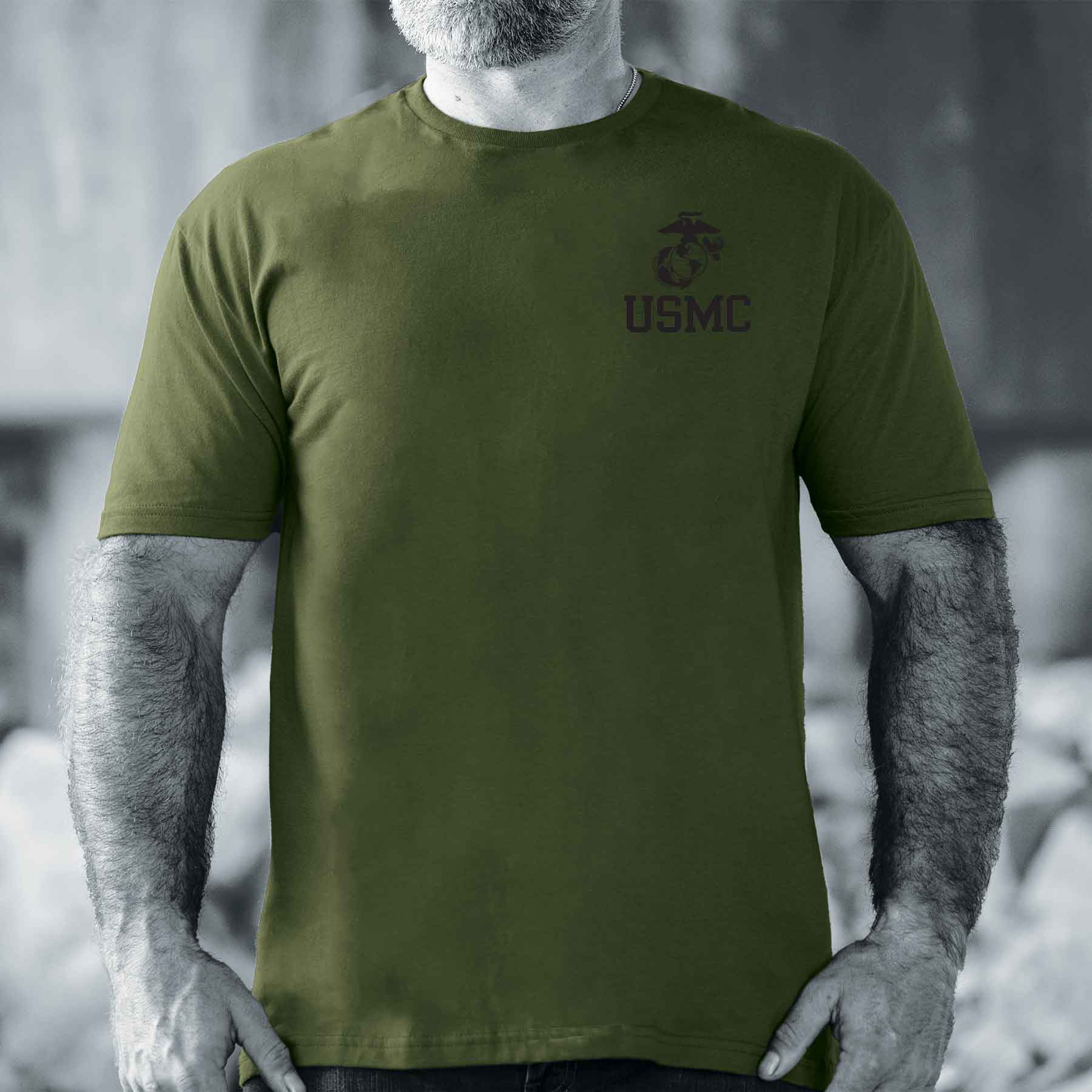USMC Eagle, Globe, and Anchor T-Shirt – OD Green - Image 4