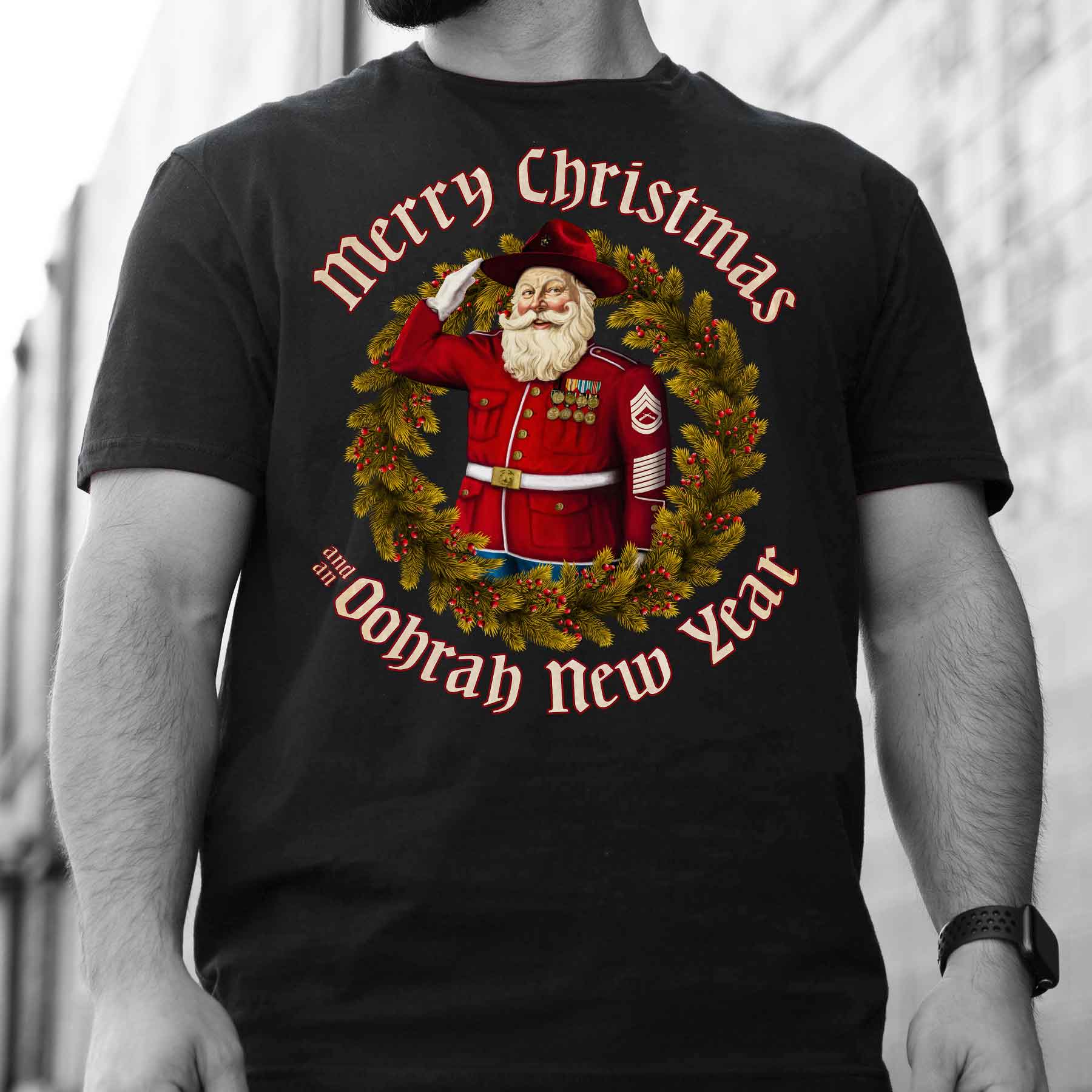USMC Merry Christmas and an Oohrah New Year T-shirt - Image 2