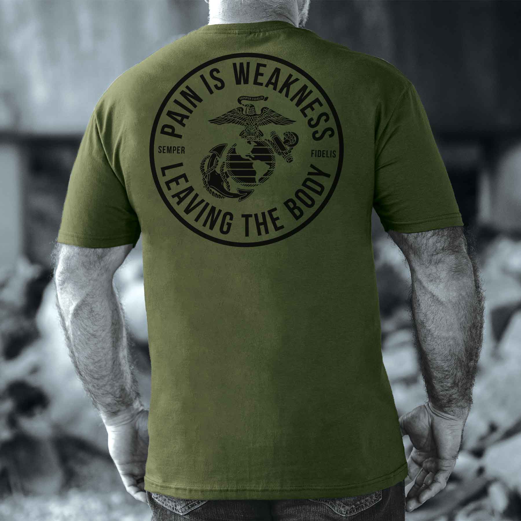 USMC Pain Is Weakness Leaving The Body T-shirt - Image 13