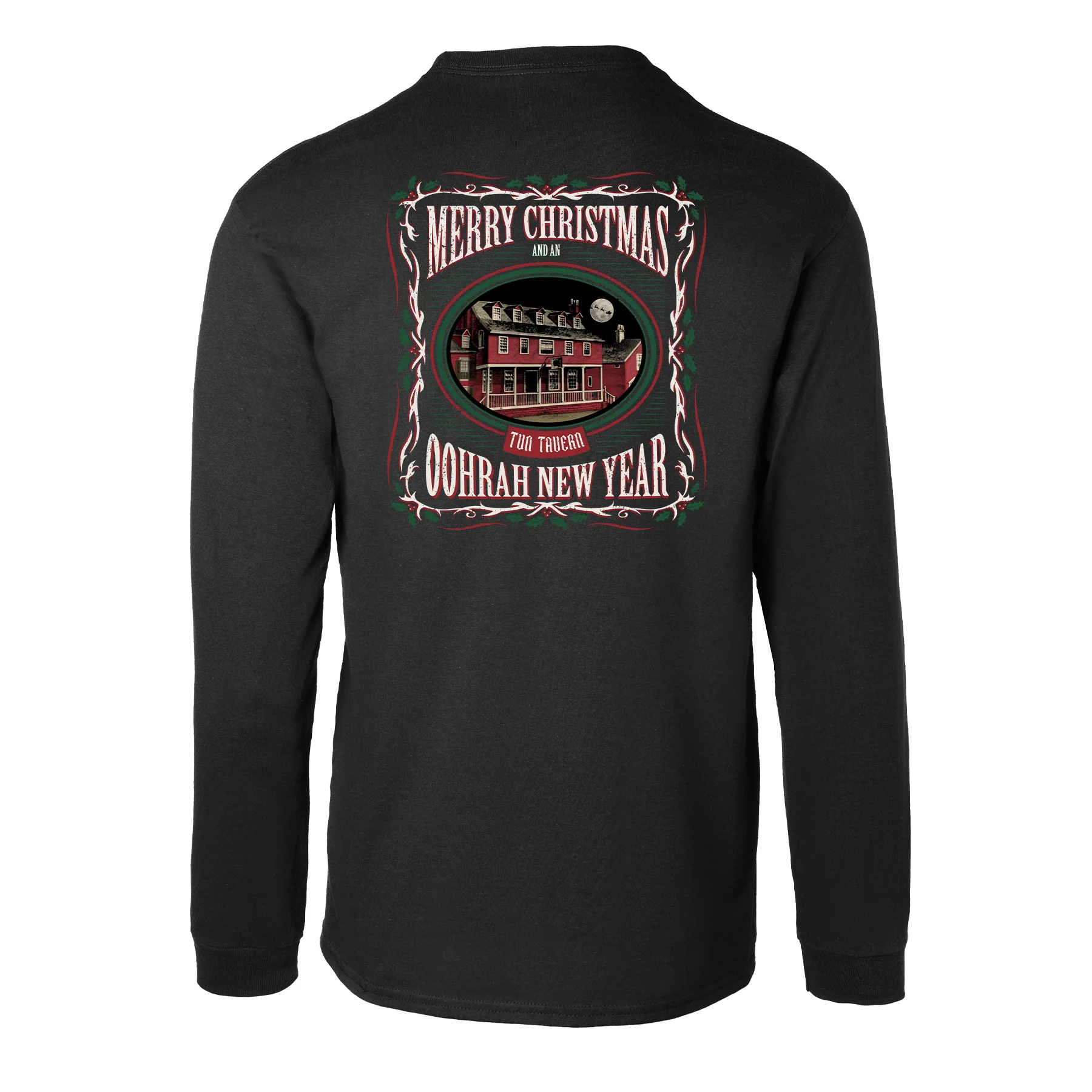 USMC Tun Tavern Christmas Long Sleeve T-Shirt Back Design- Black - Image 3