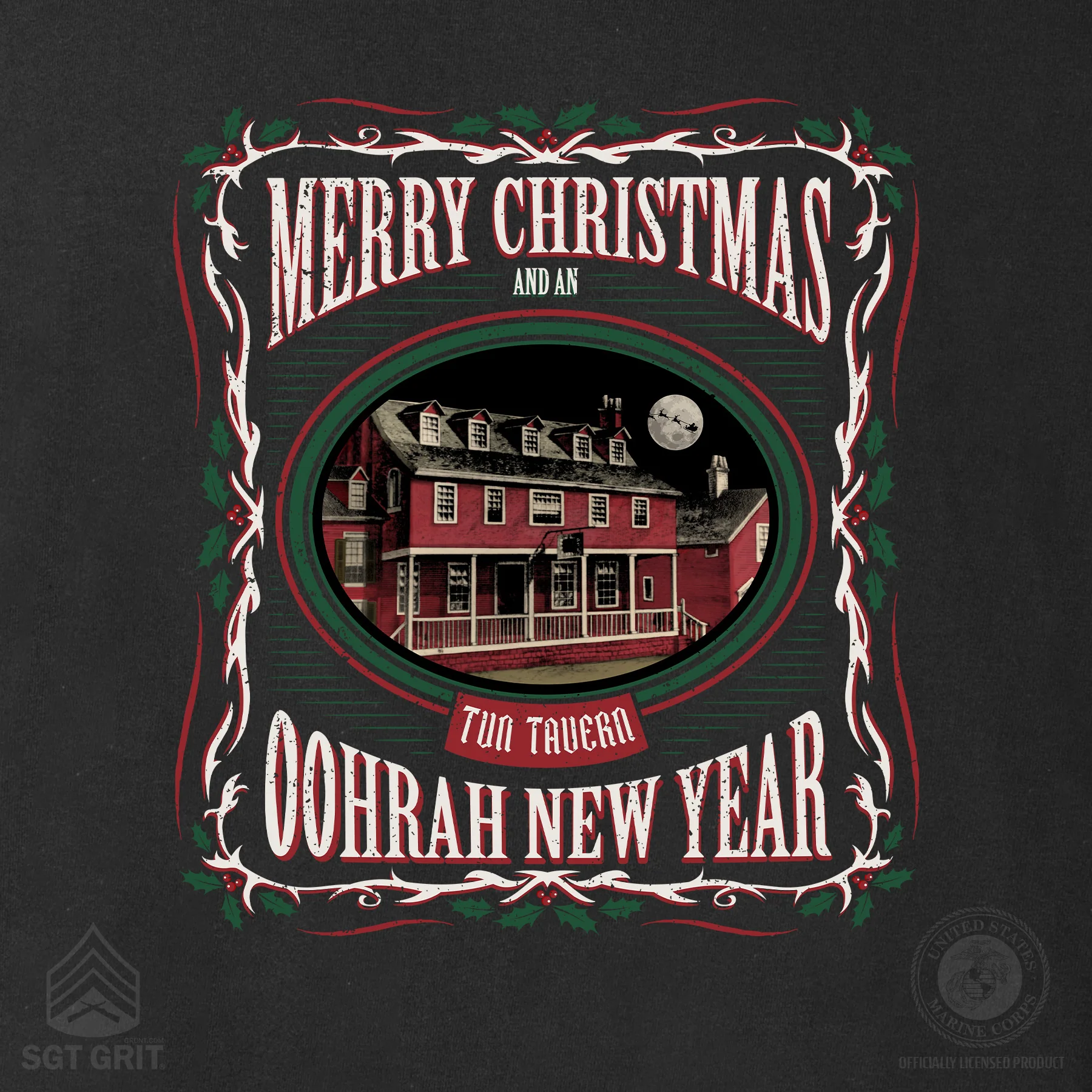 USMC Tun Tavern Christmas Long Sleeve T-Shirt- Black - Image 3