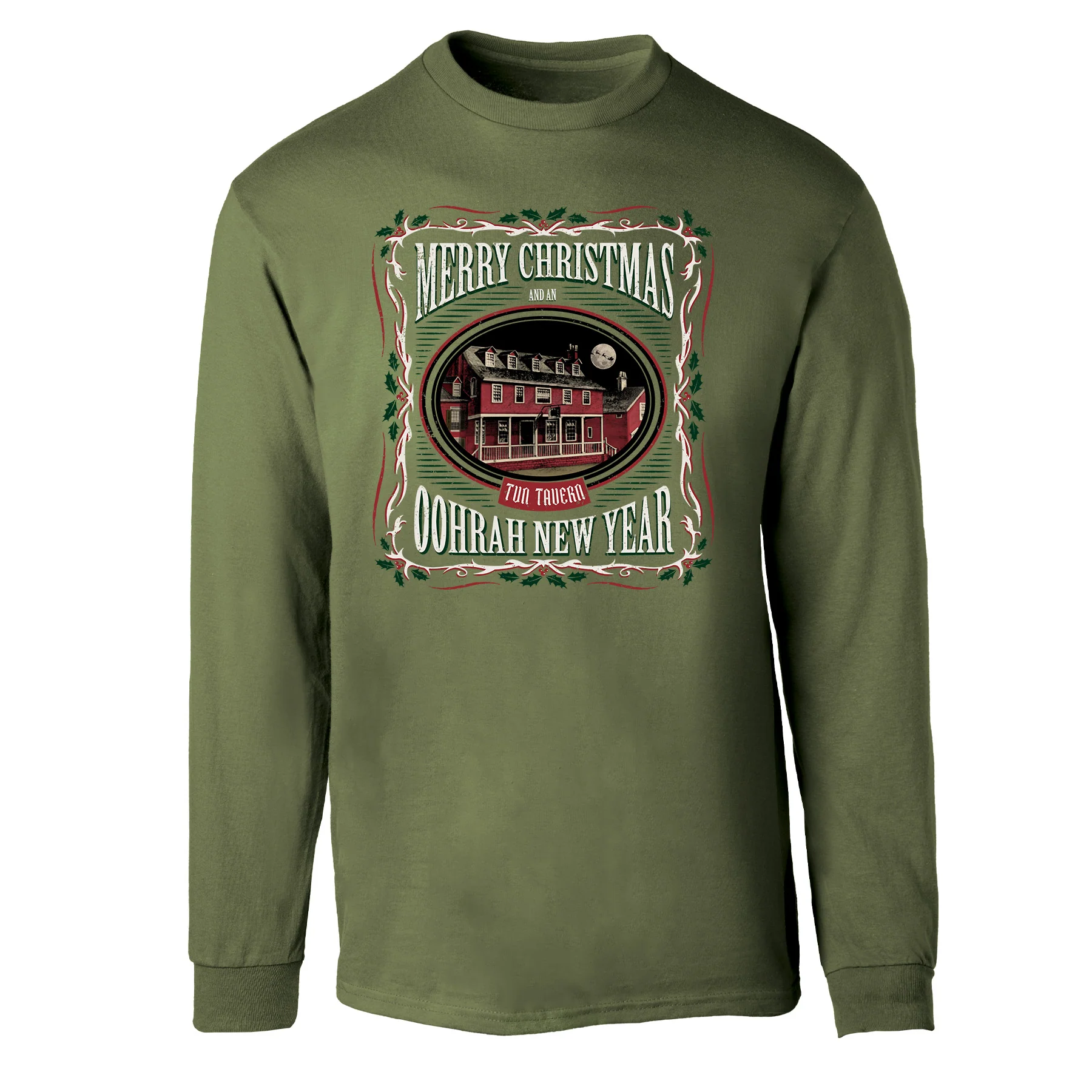 USMC Tun Tavern Christmas Long Sleeve T-Shirt- OD Green