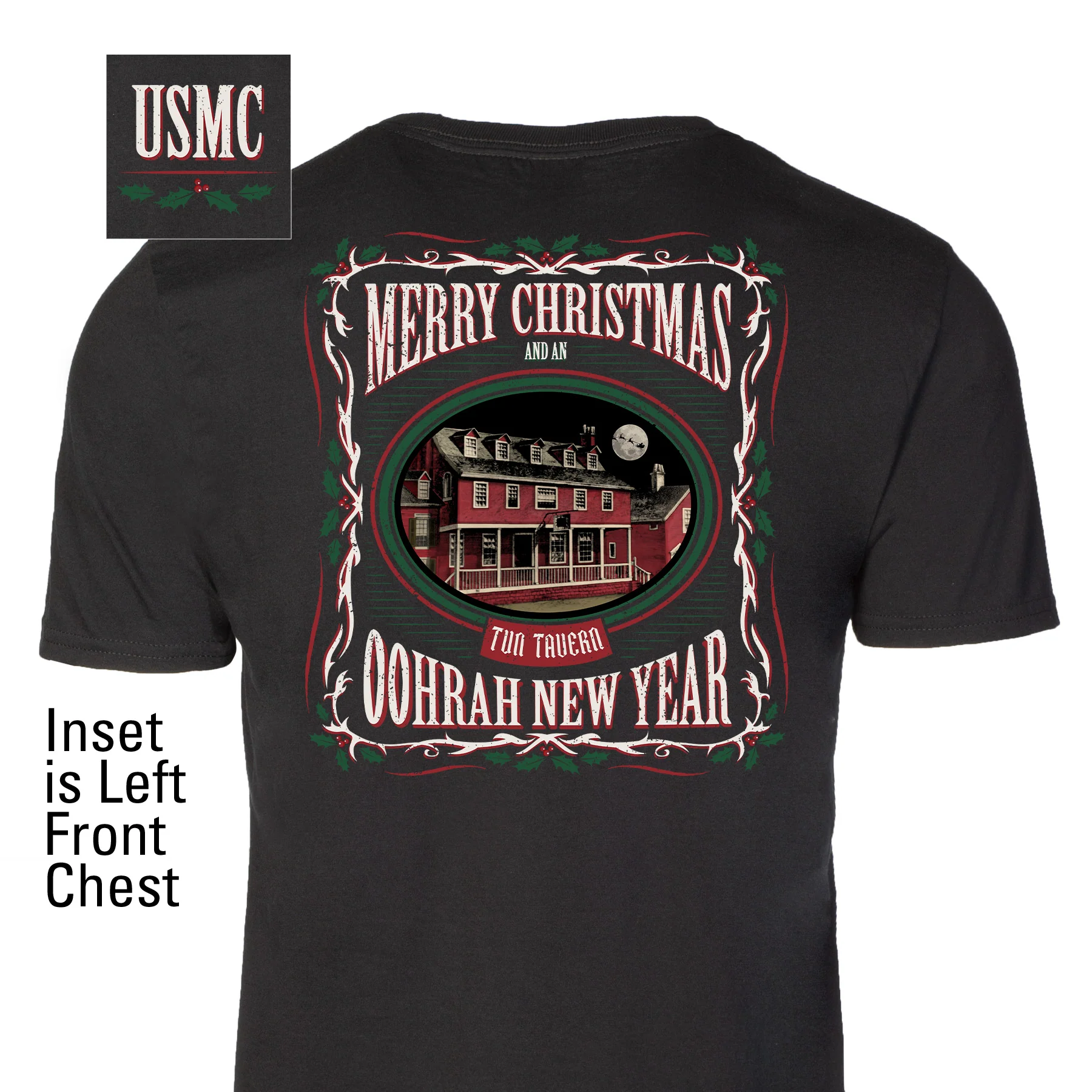 USMC Tun Tavern Christmas T-Shirt Back Design- Black