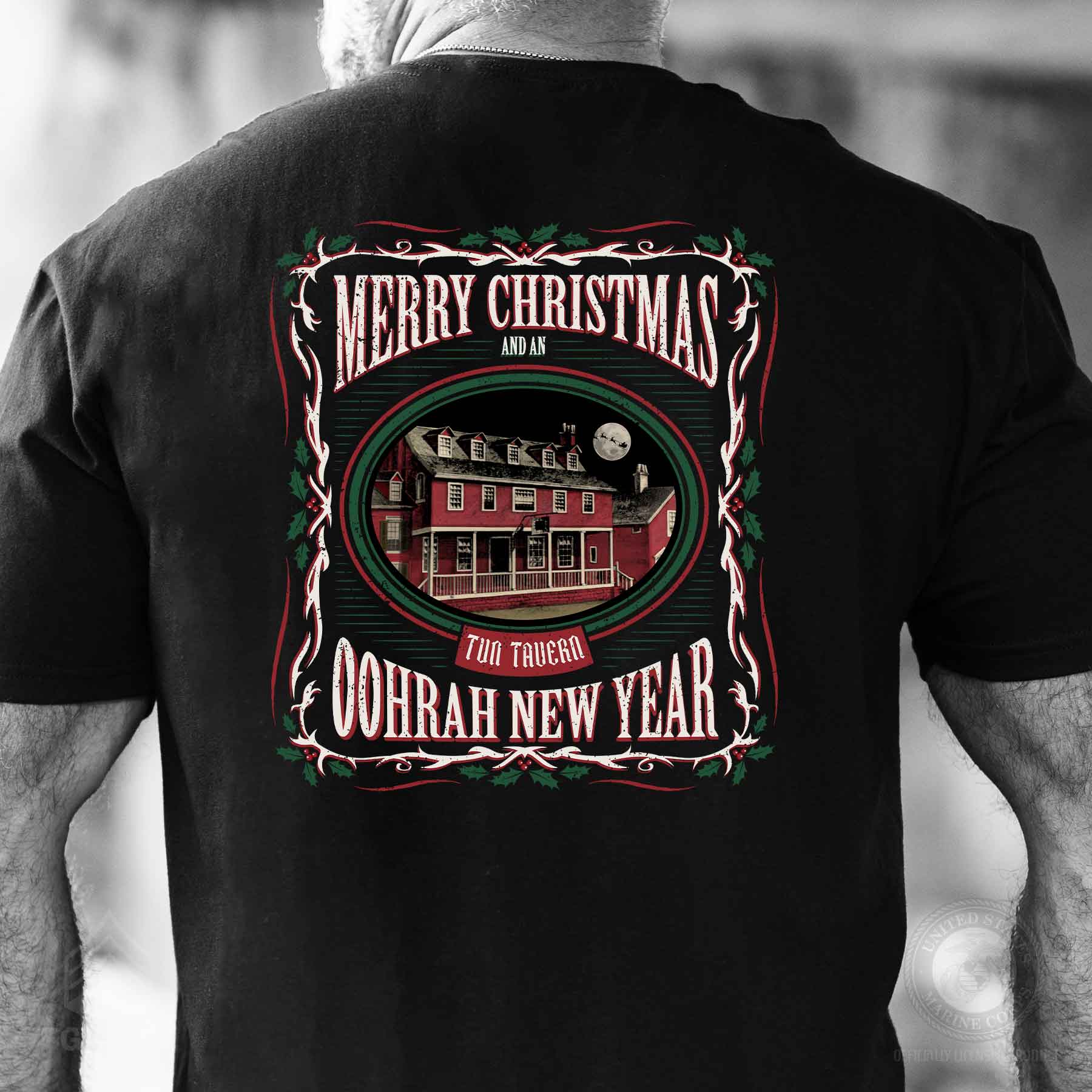USMC Tun Tavern Christmas T-Shirt Back Design- Black - Image 2