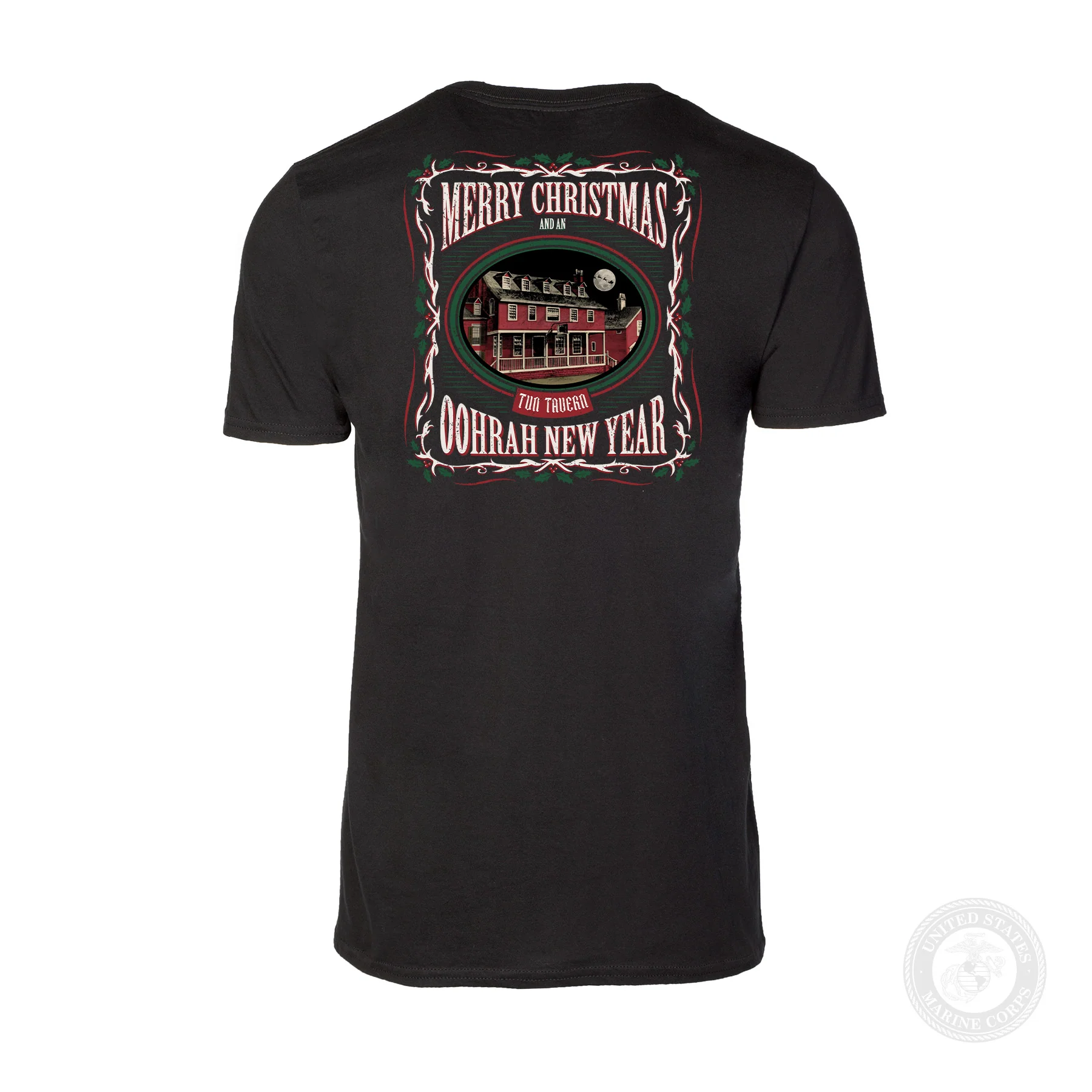 USMC Tun Tavern Christmas T-Shirt Back Design- Black - Image 5