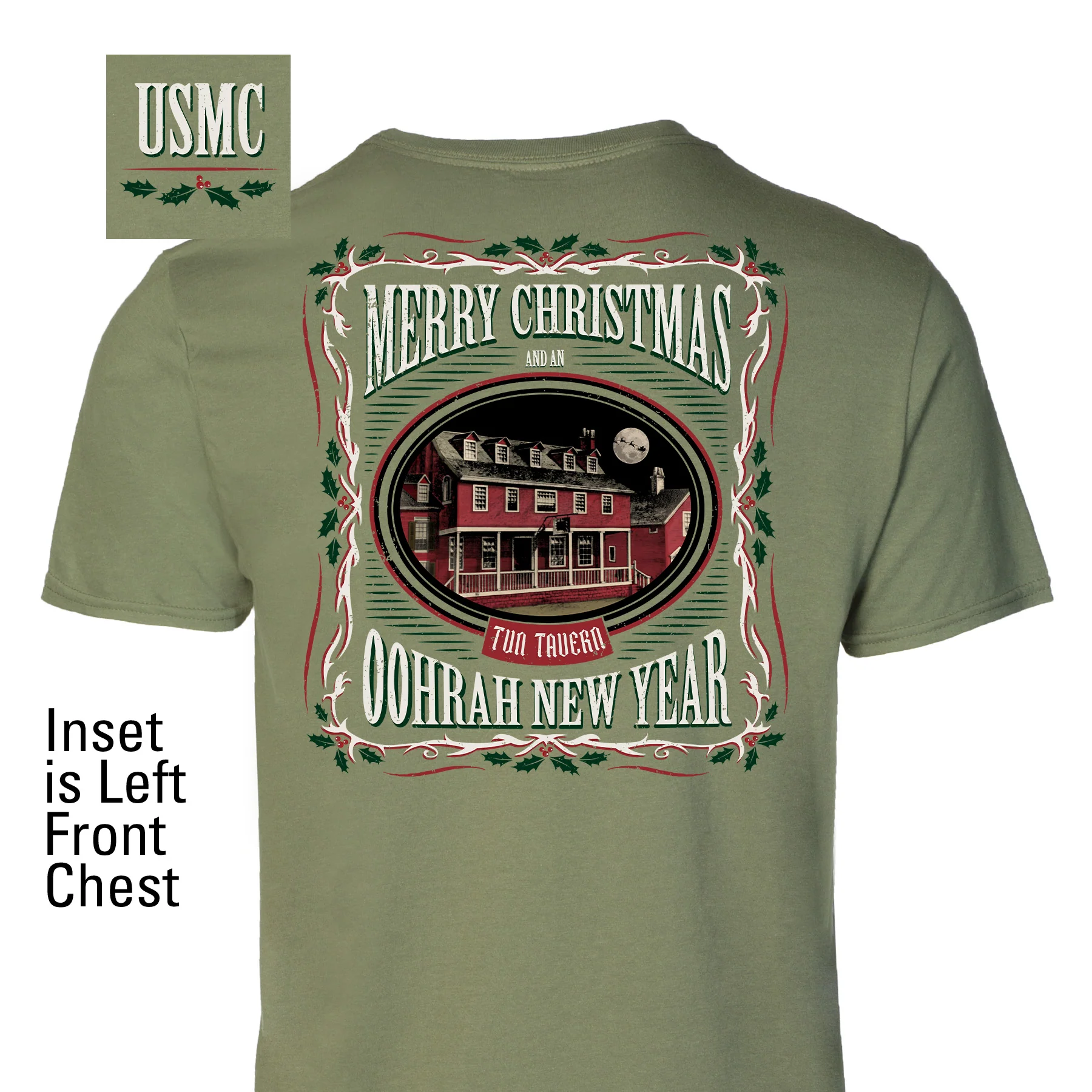 USMC Tun Tavern Christmas T-Shirt Back Design- OD Green (Copy)