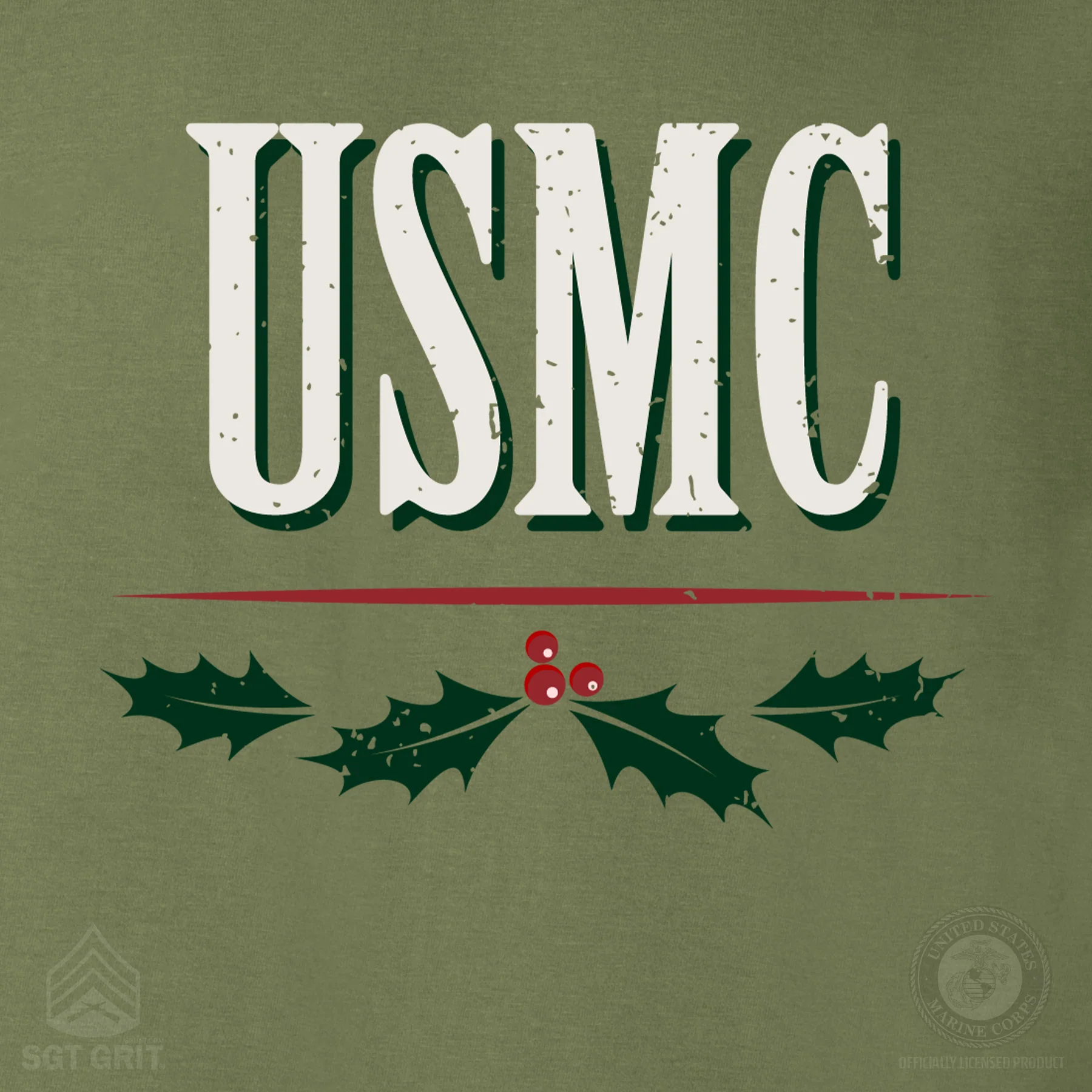 USMC Tun Tavern Christmas T-Shirt Back Design- OD Green (Copy) - Image 7