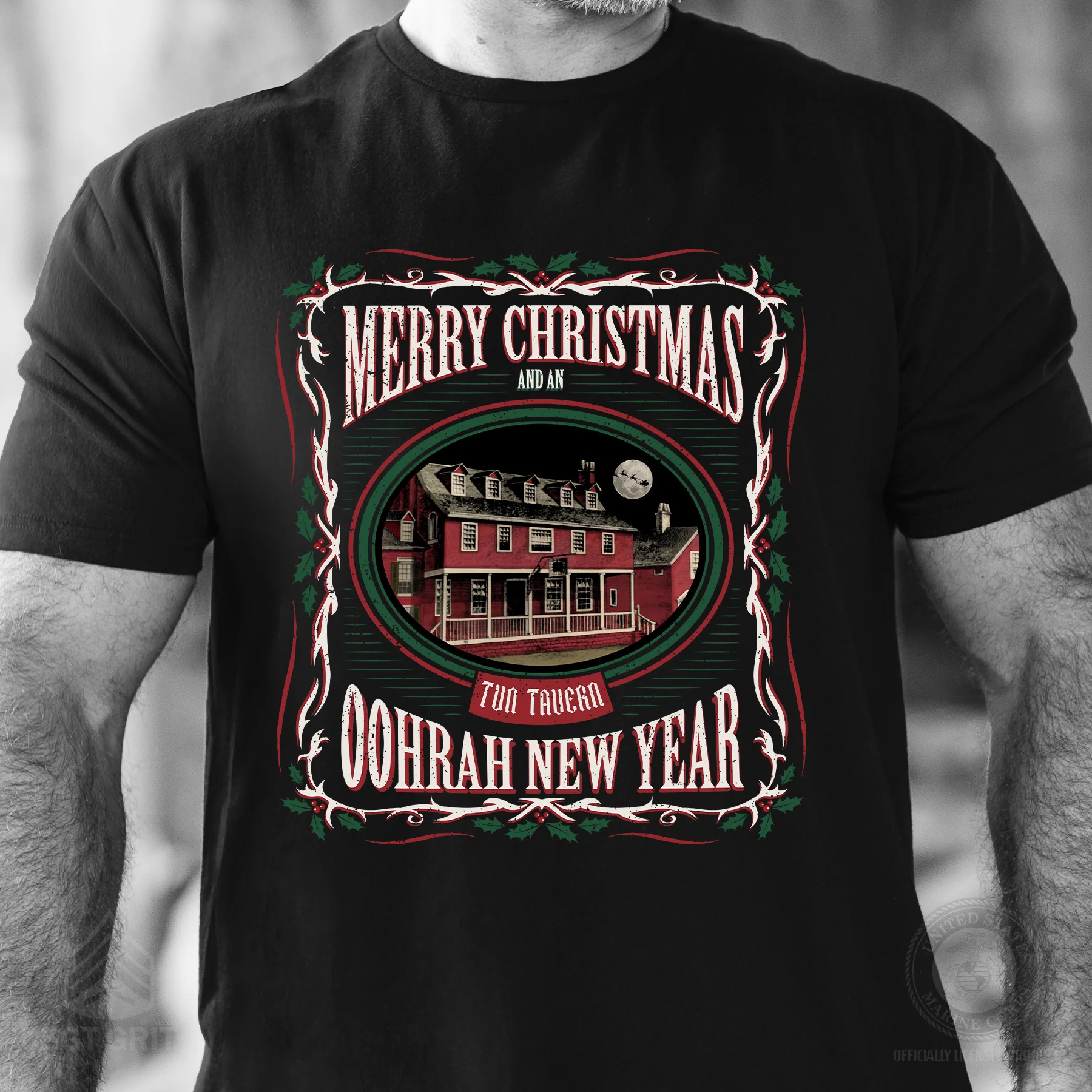 USMC Tun Tavern Christmas T-Shirt- Black - Image 2