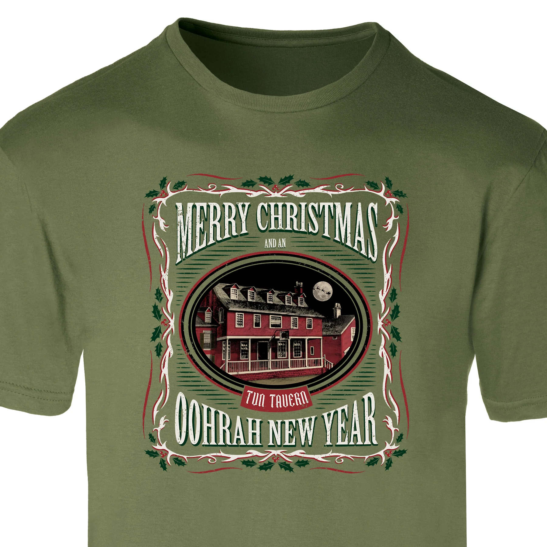 USMC Tun Tavern Christmas T-Shirt- OD Green