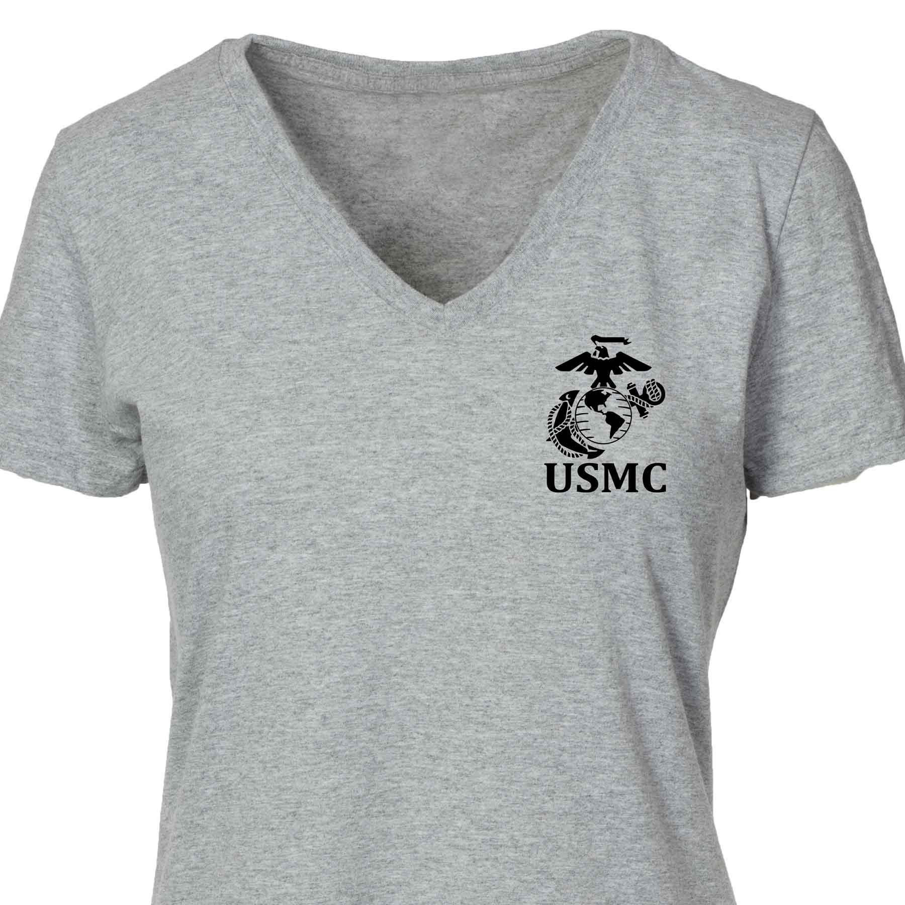 Women's V-Neck Left Chest USMC Eagle, Globe and Anchor T-shirt