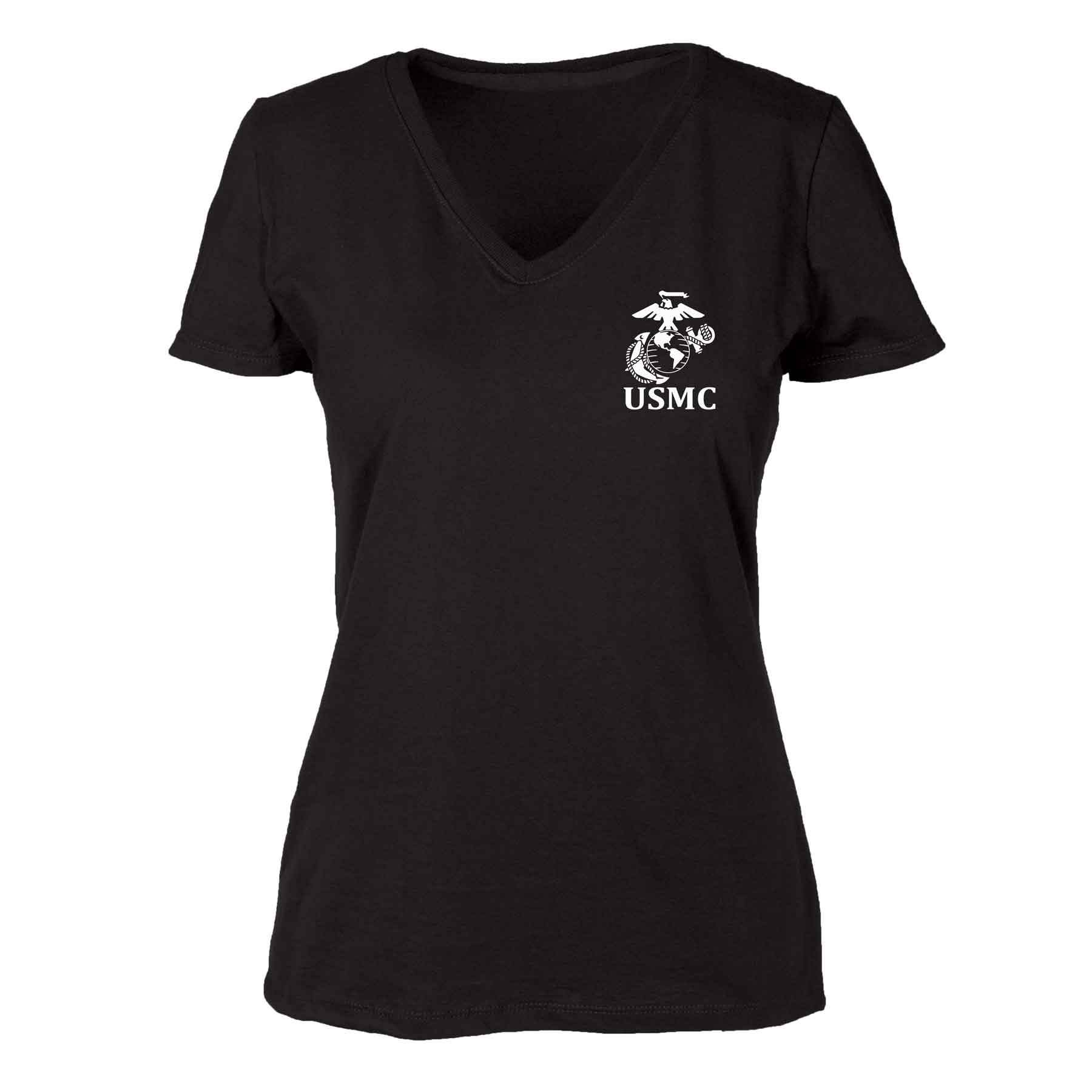 Women's V-Neck Left Chest USMC Eagle, Globe and Anchor T-shirt - Image 14