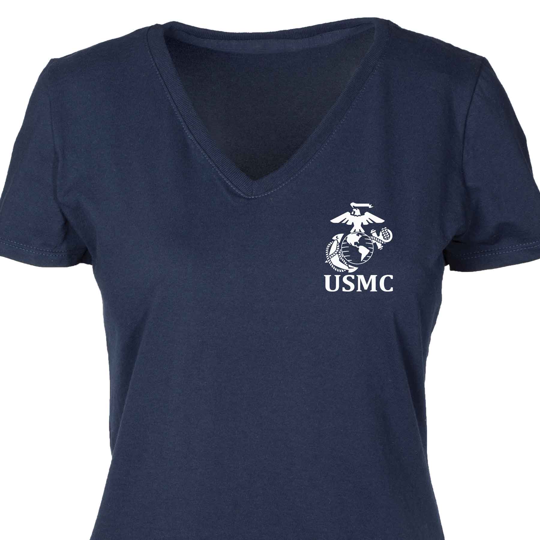 Women's V-Neck Left Chest USMC Eagle, Globe and Anchor T-shirt - Image 2